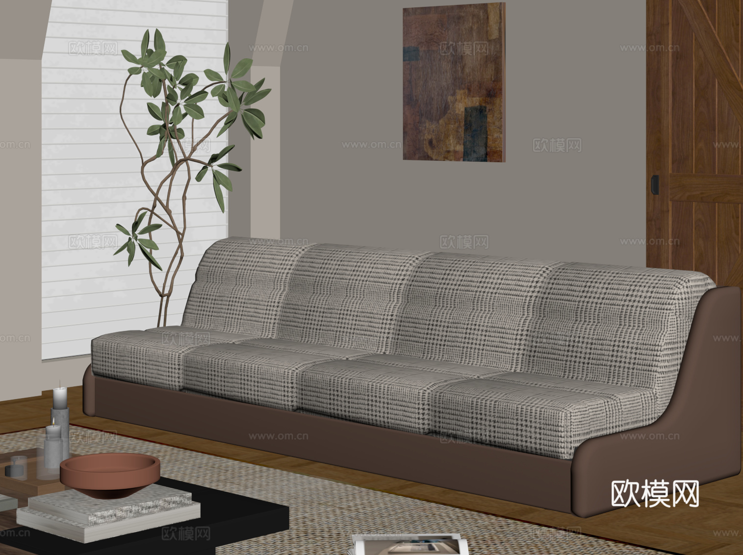 现代中古风沙发 多人休闲沙发su模型