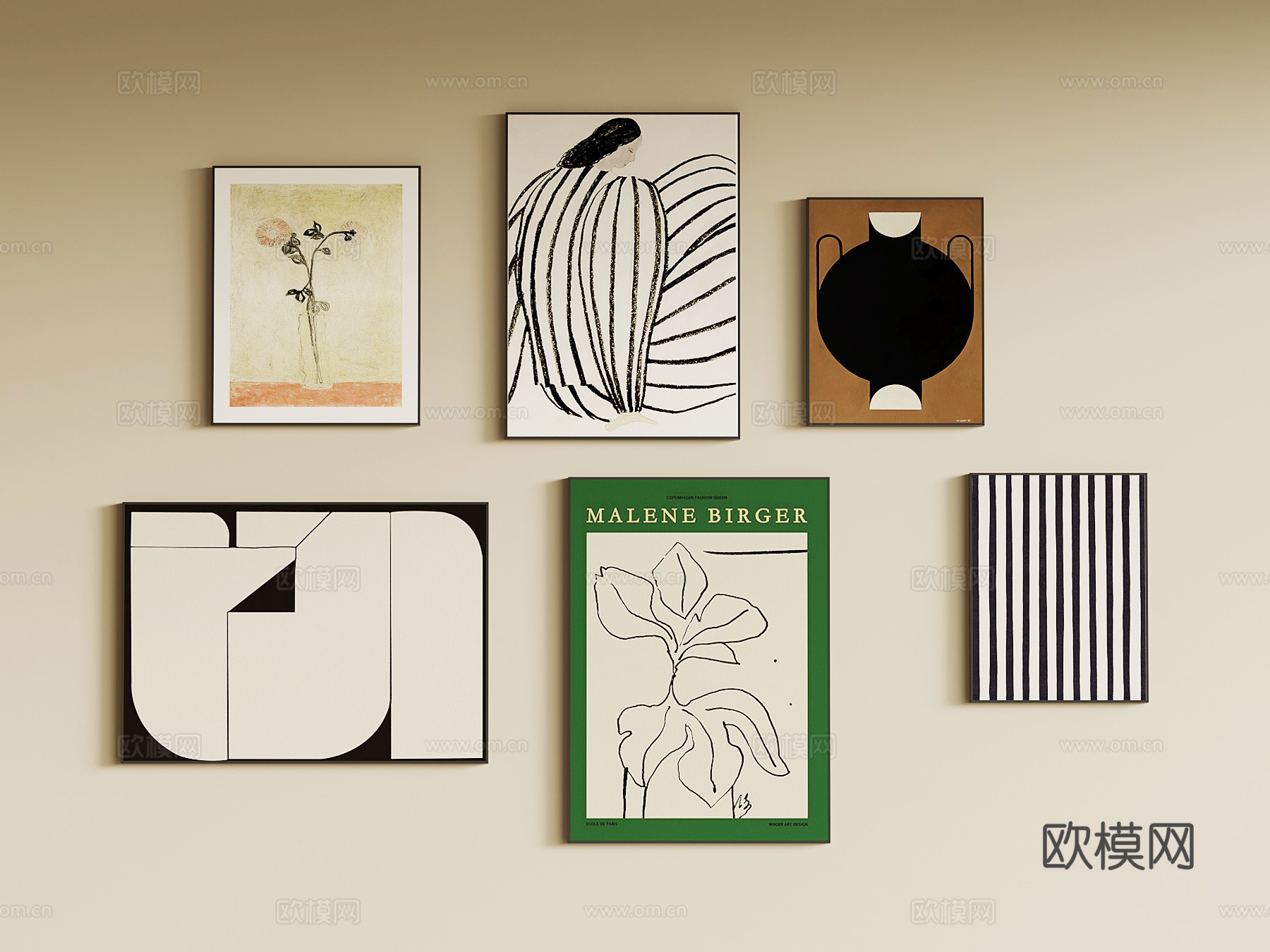 现代挂画 挂画组合su模型