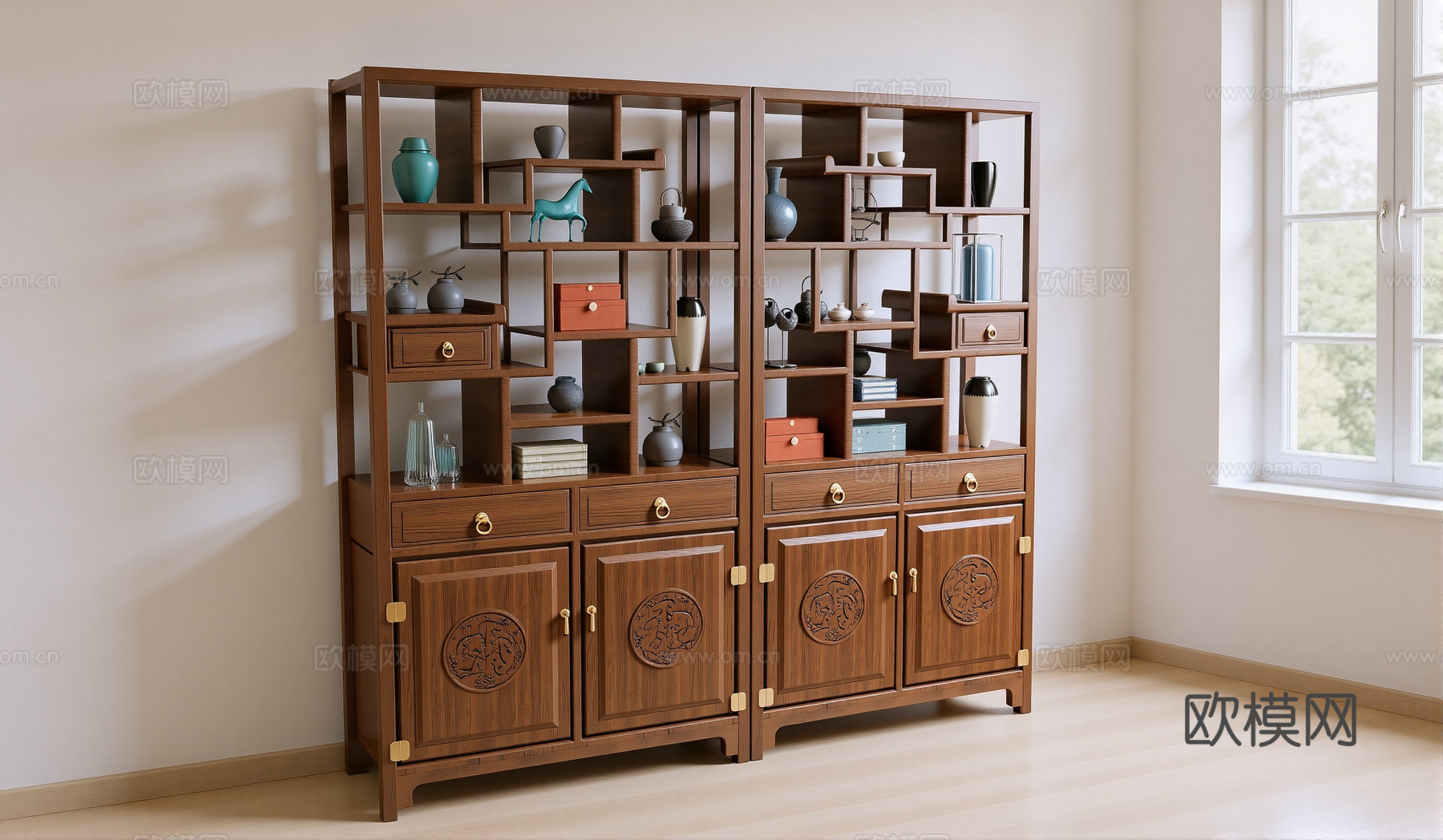 中式博古架多宝阁古典书架su模型