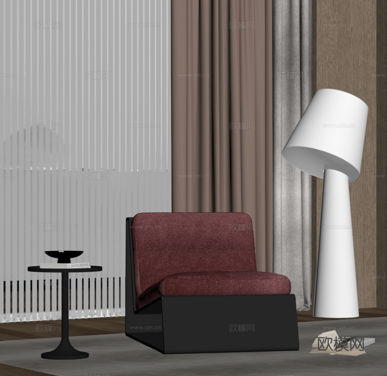 现代休闲椅 边几 落地灯su模型