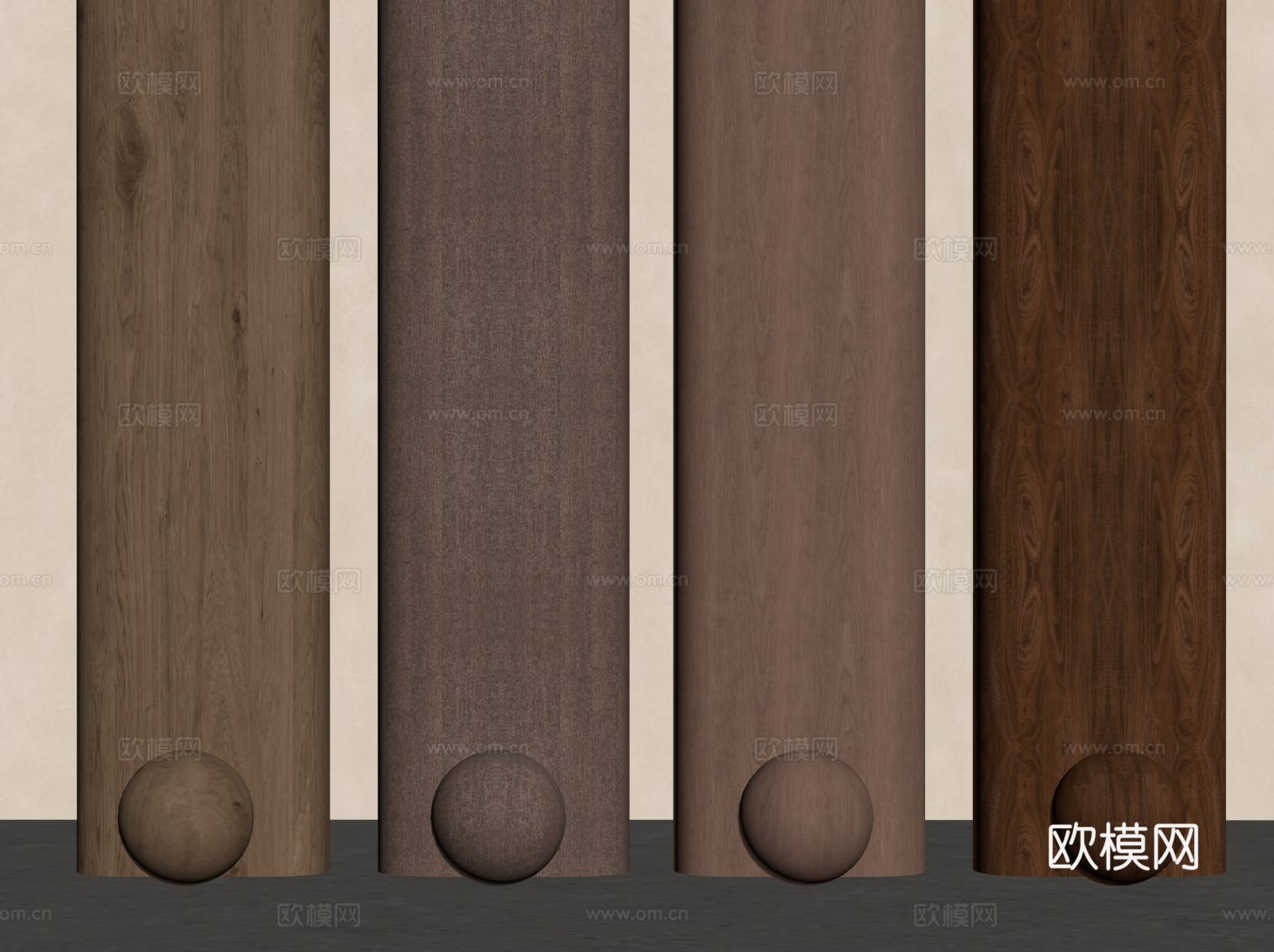 现代中古风木饰面 实木 原木su模型