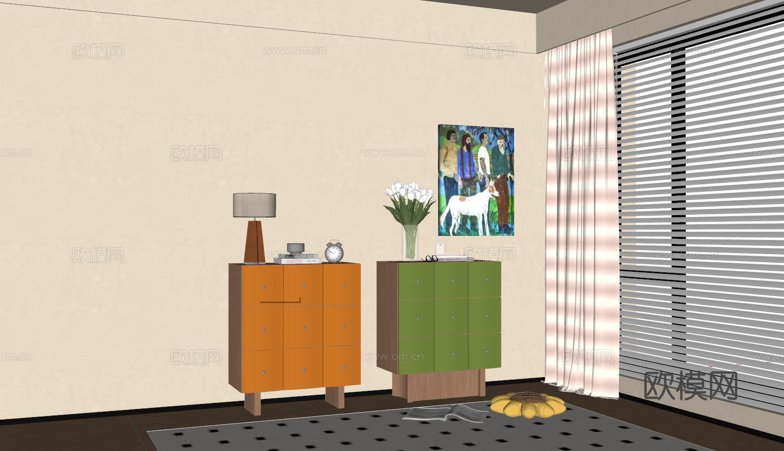 中古奶油边柜装饰柜su模型