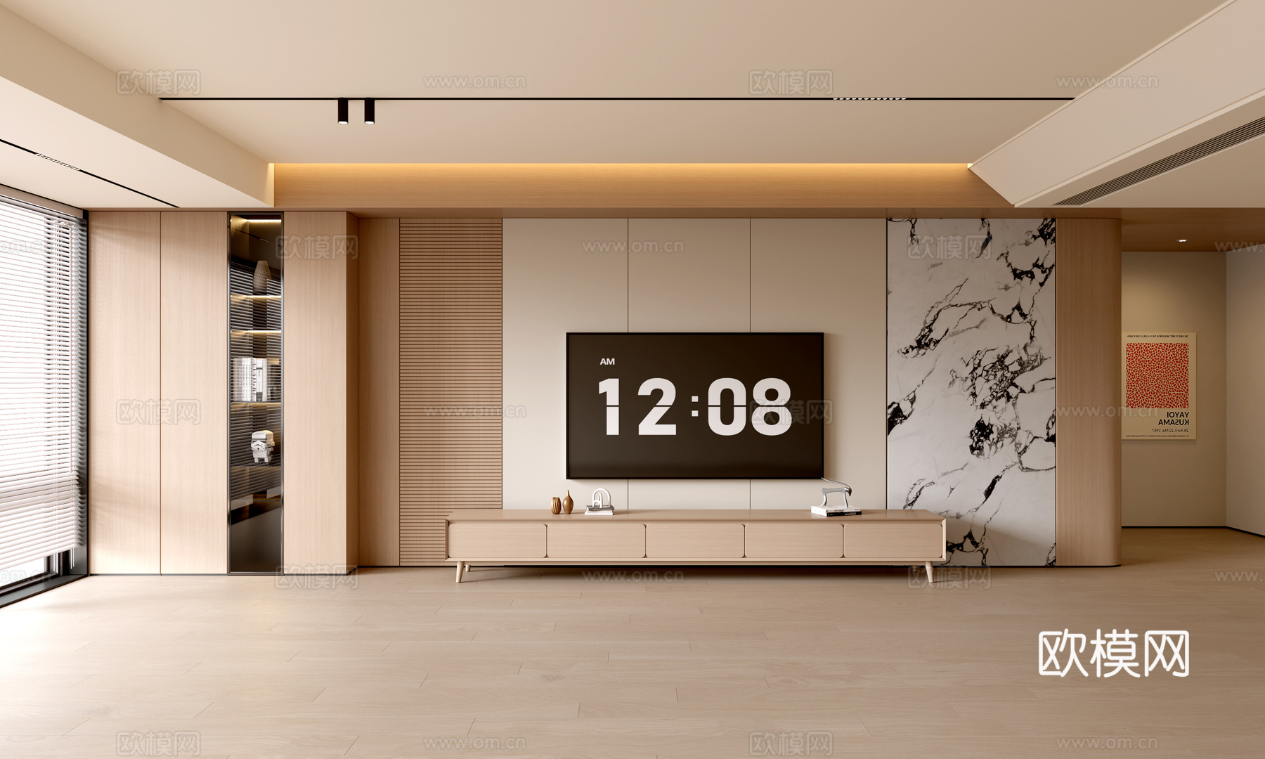 现代客厅 奶油客厅 电视背景墙 客厅背景 电视柜su模型