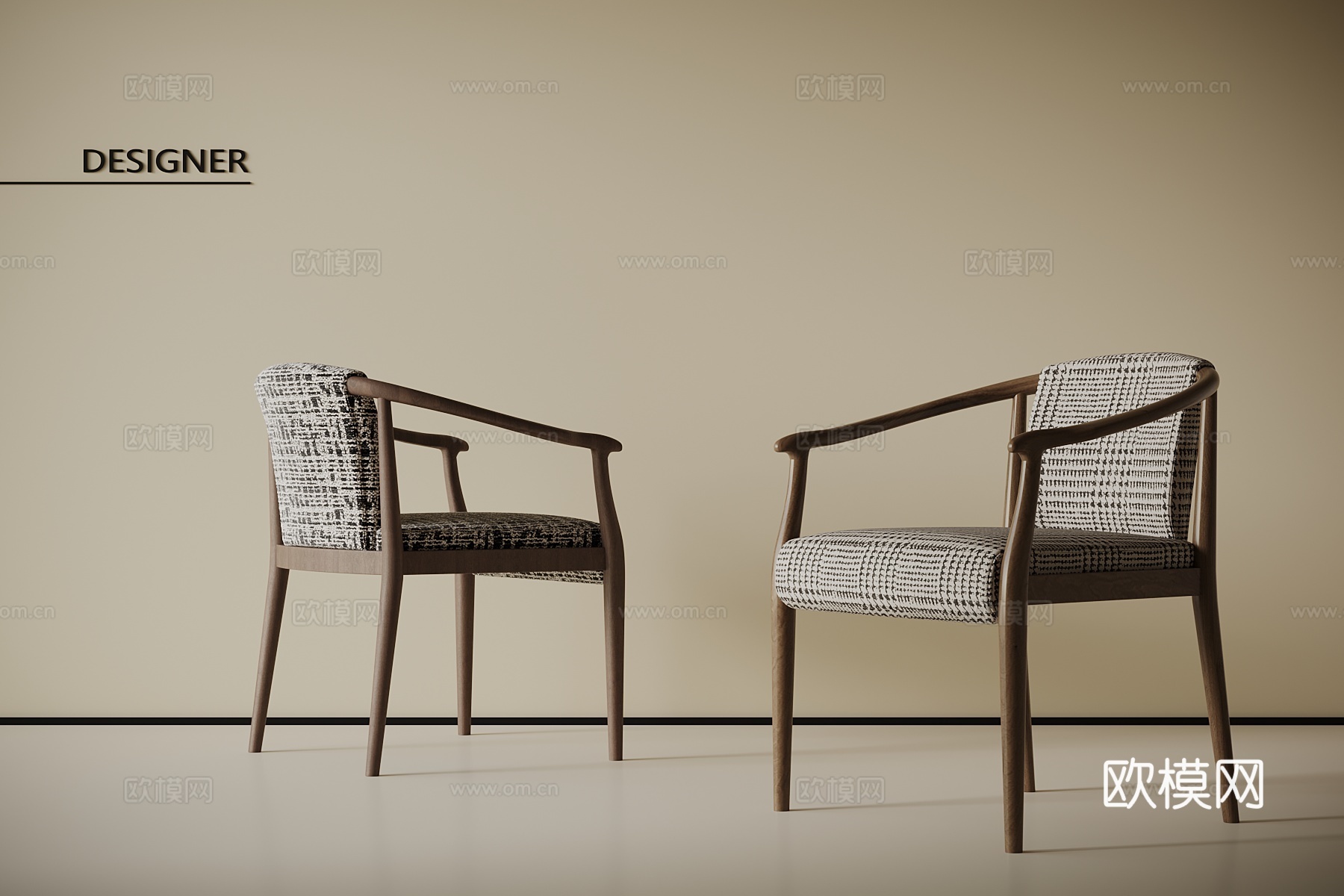 现代中古风休闲椅 餐椅3d模型下载