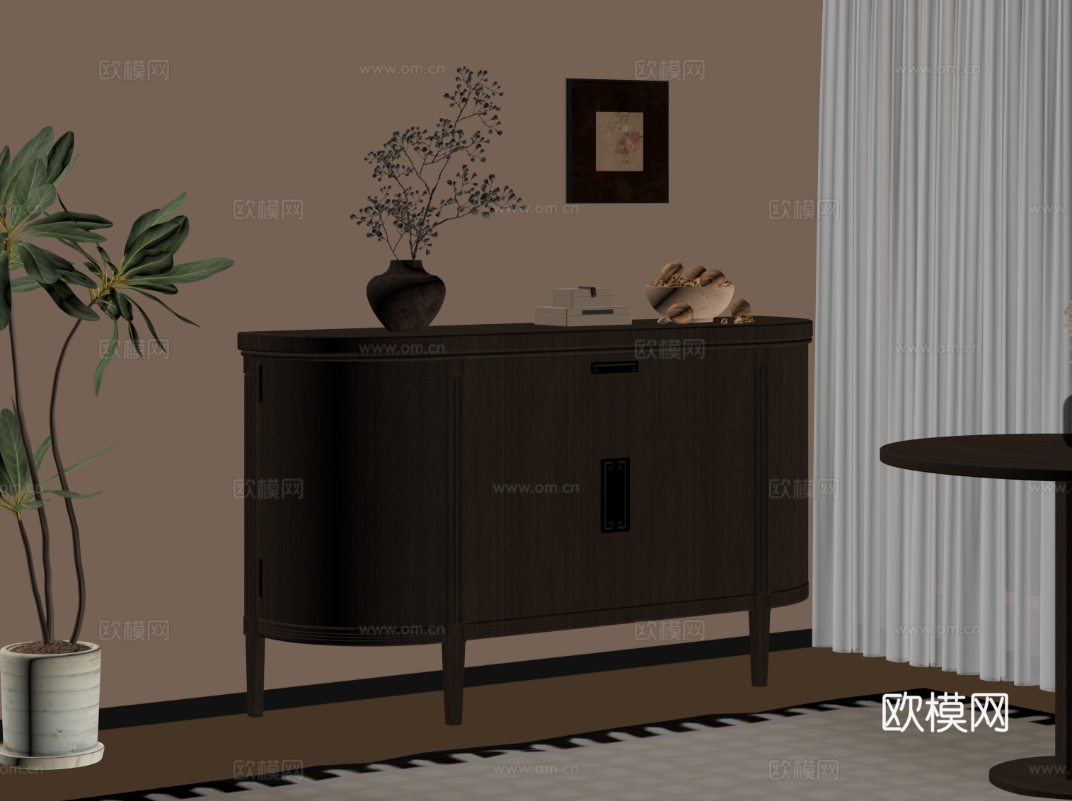 新中式玄关柜 边柜su模型