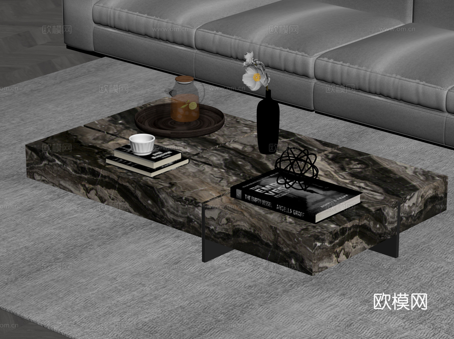 现代意式茶几 方形大理石茶几su模型