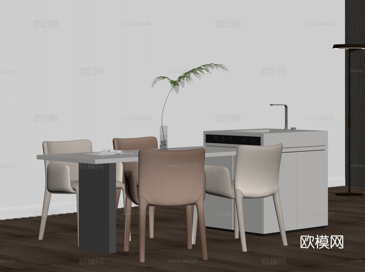 现代简约岛台 餐桌椅su模型