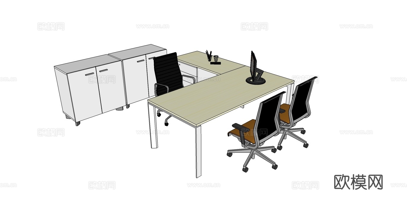 行政桌 办公班台 文件柜 办公桌 办公椅su模型