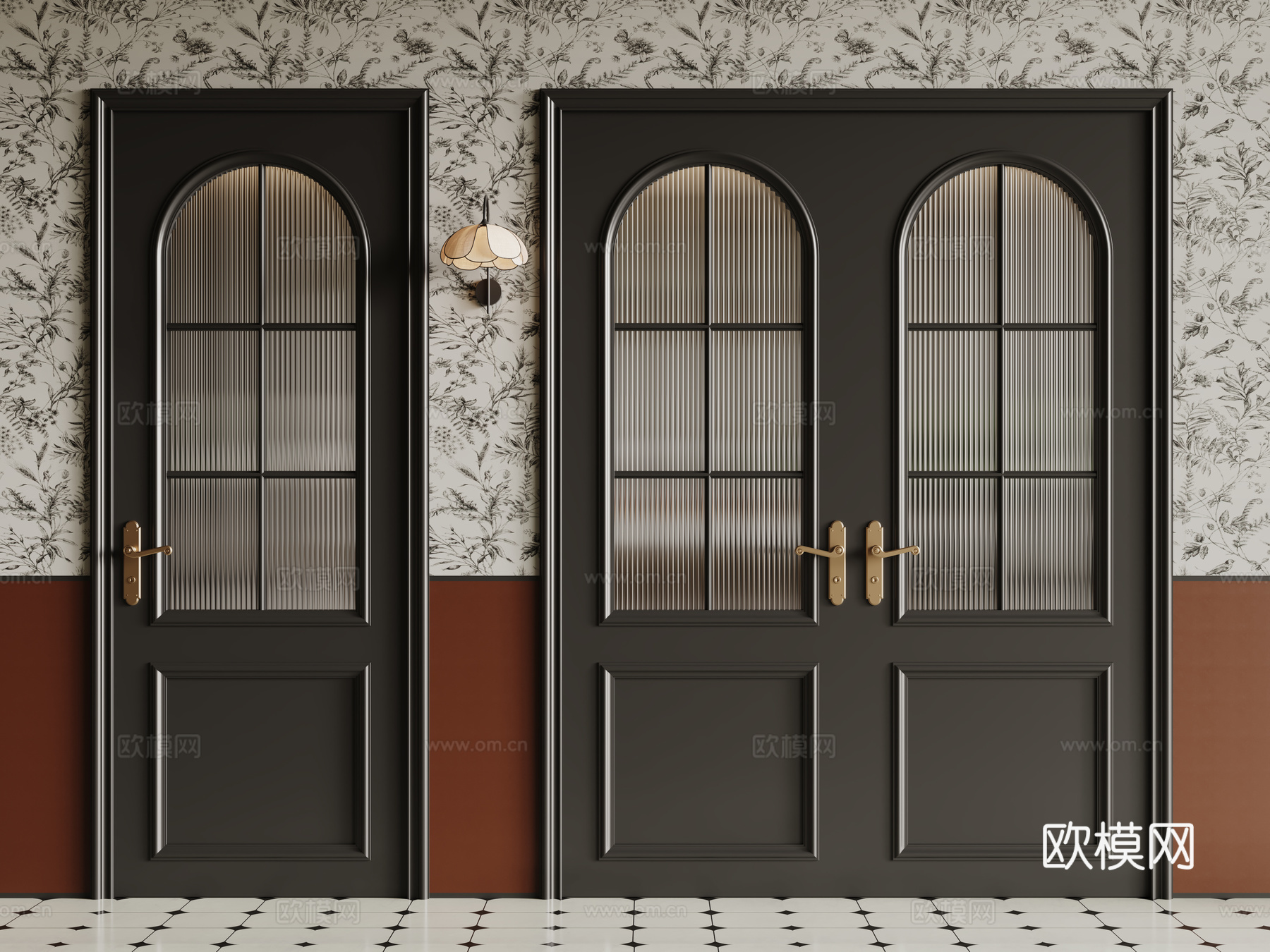 法式复古双开门 单开门 长虹玻璃门 防盗门 平开门3d模型下载