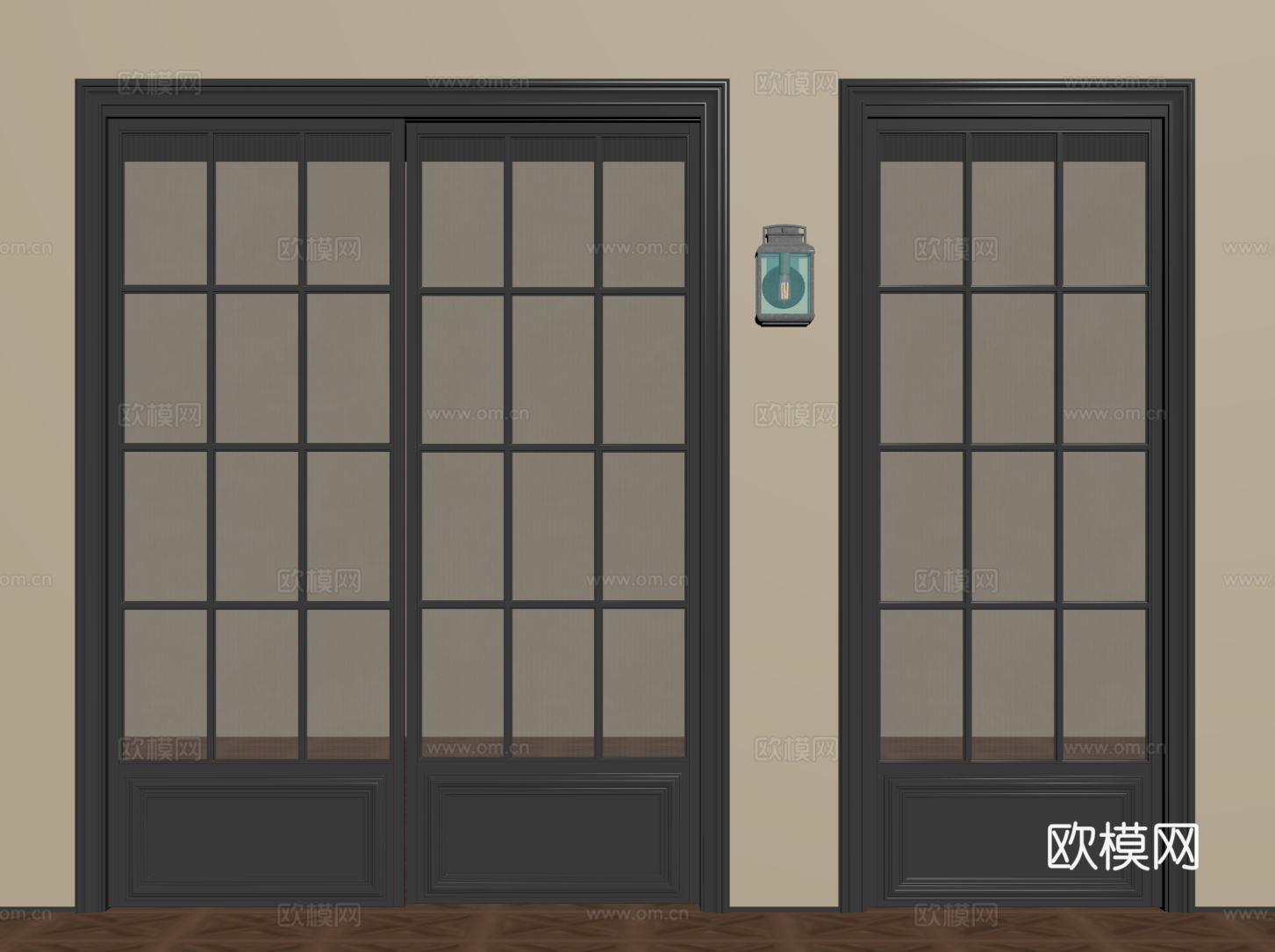 法式复古双开门 单开门 长虹玻璃门 防盗门 平开门su模型
