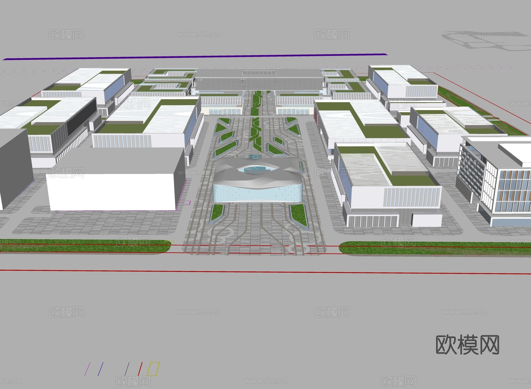 现代制造产业园 厂业园厂房建筑 产业园鸟瞰图su模型