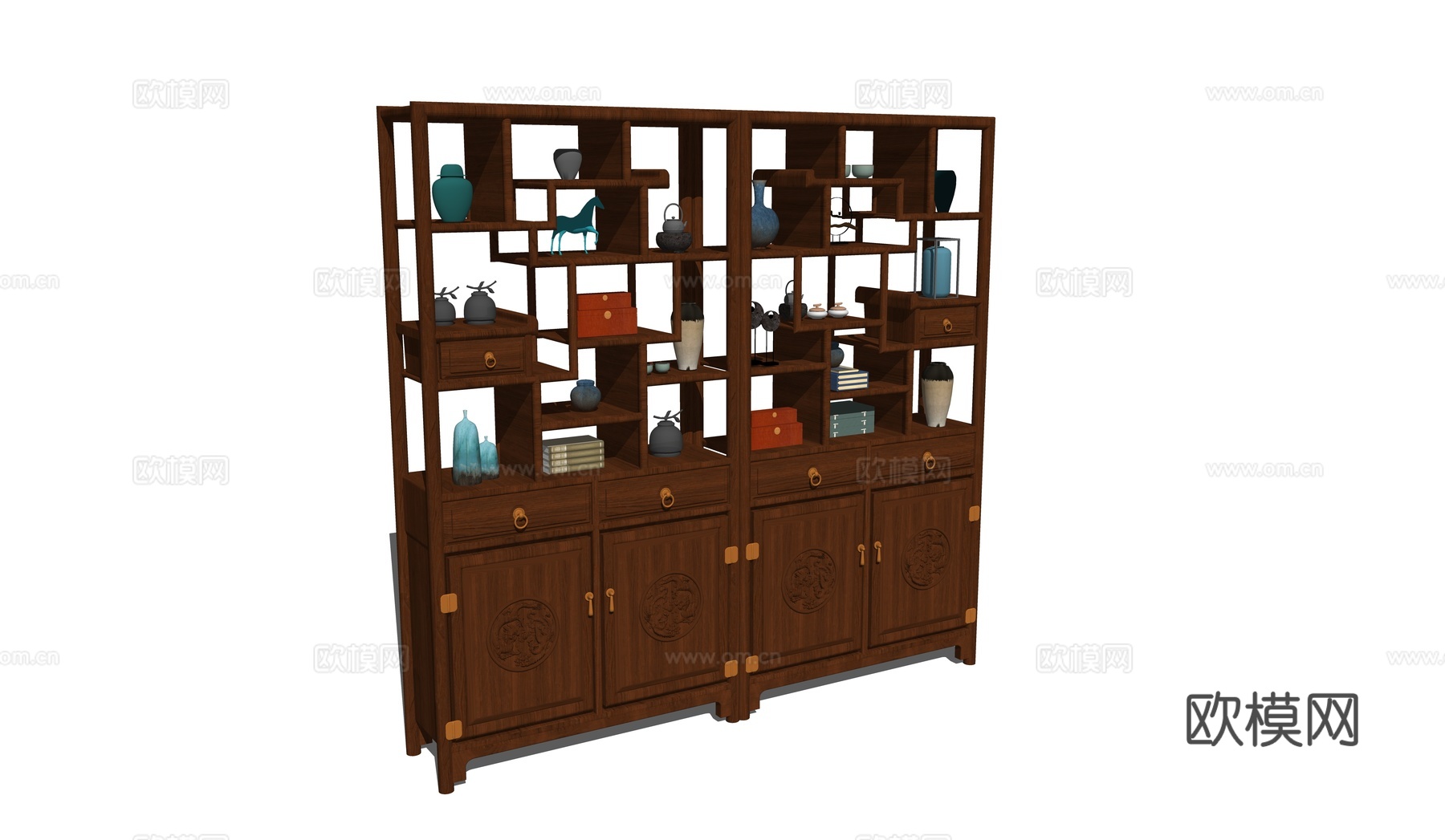 中式博古架多宝阁古典书架su模型