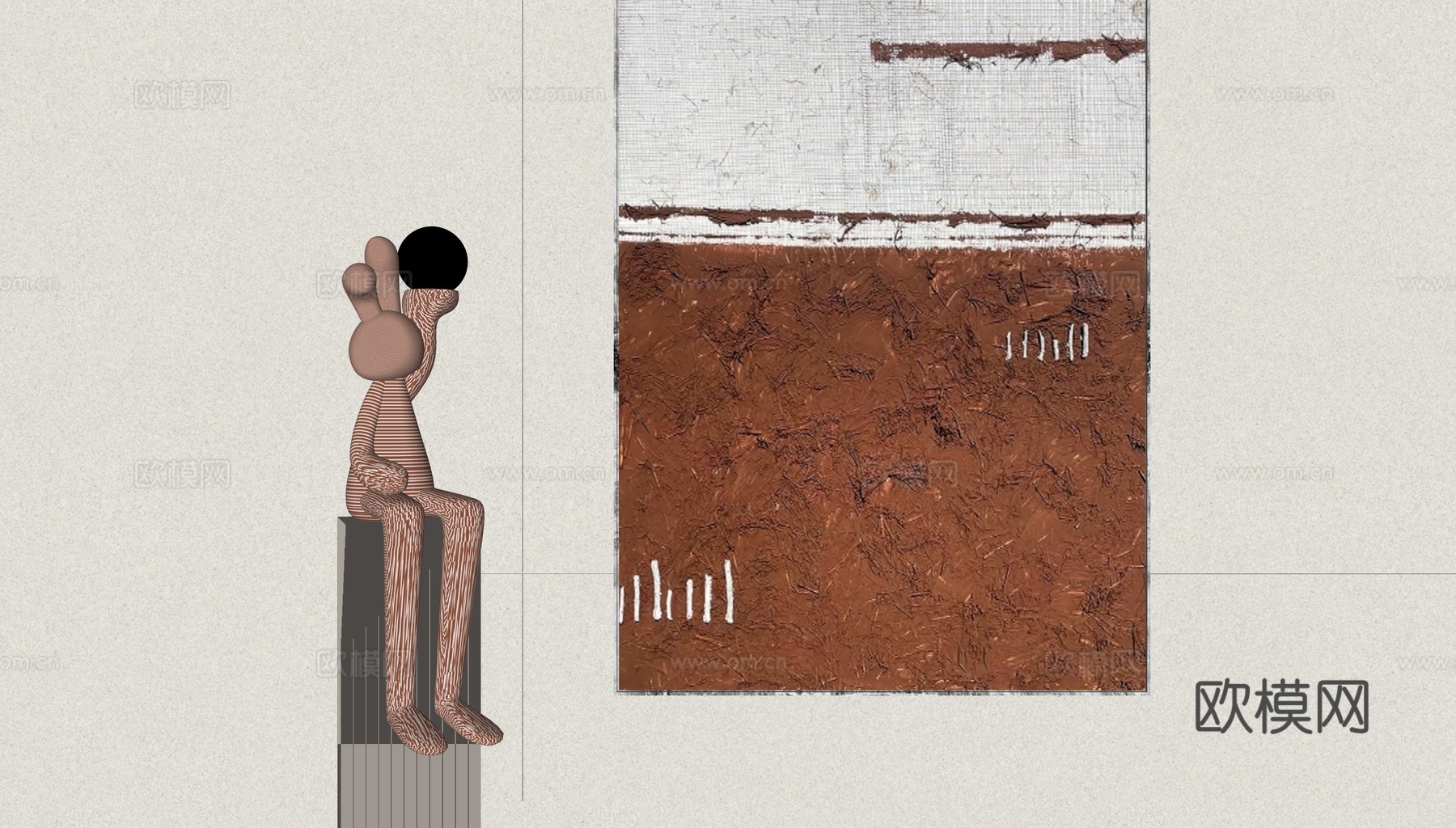 现代中古风装饰画su模型