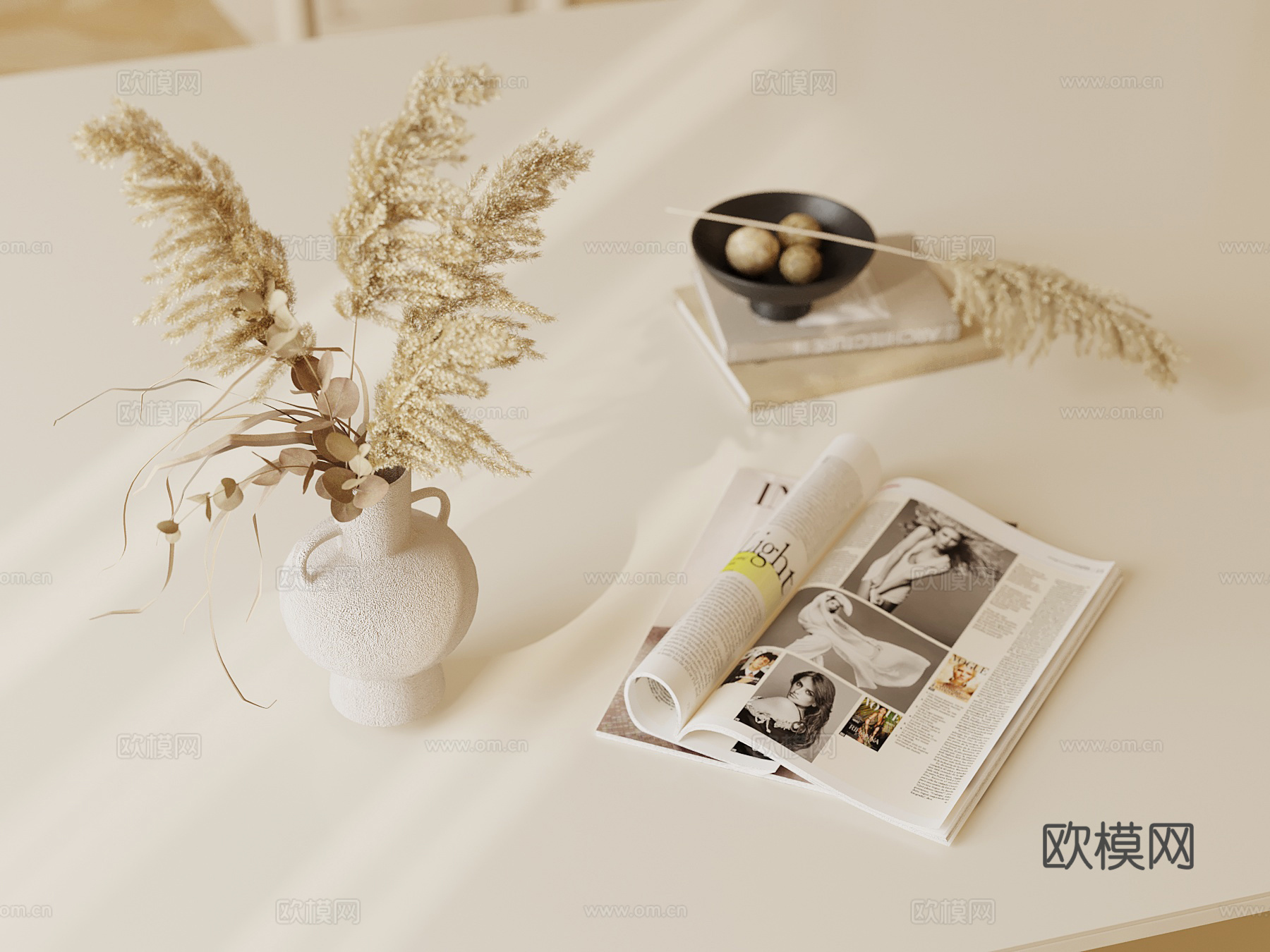 现代摆件组合 花瓶 书su模型