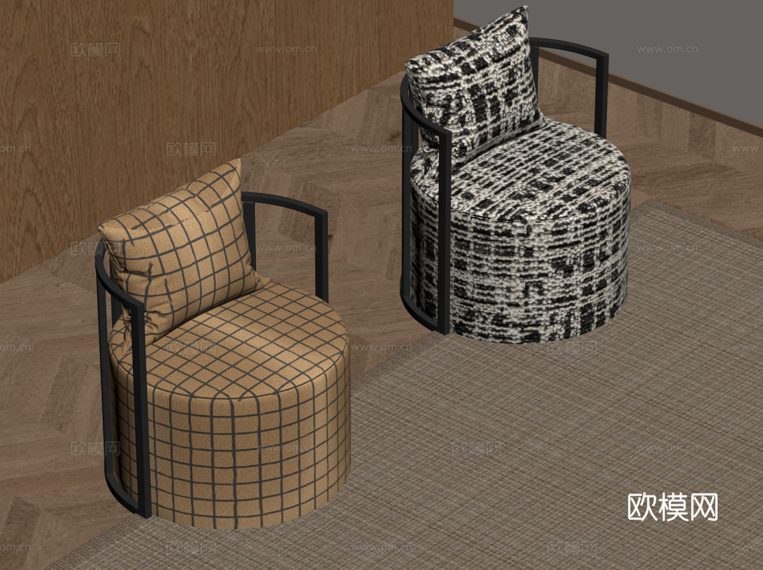 现代中古风休闲椅 沙发椅su模型