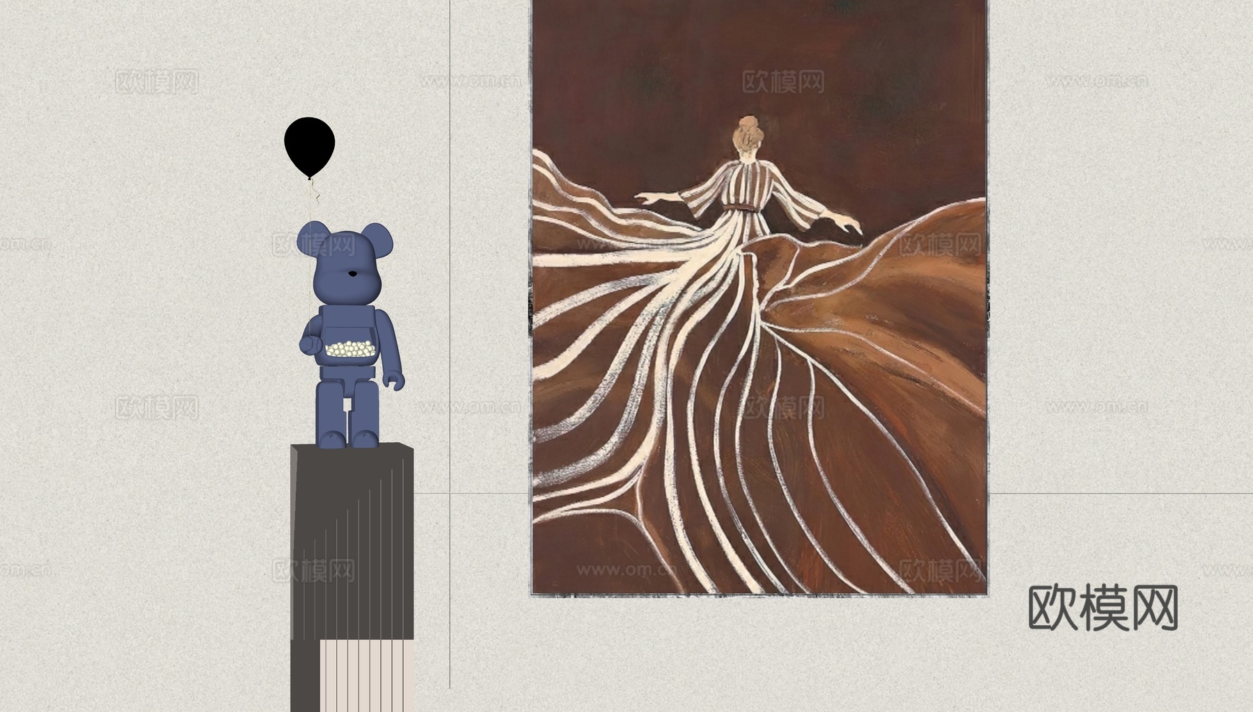 现代中古风装饰画su模型