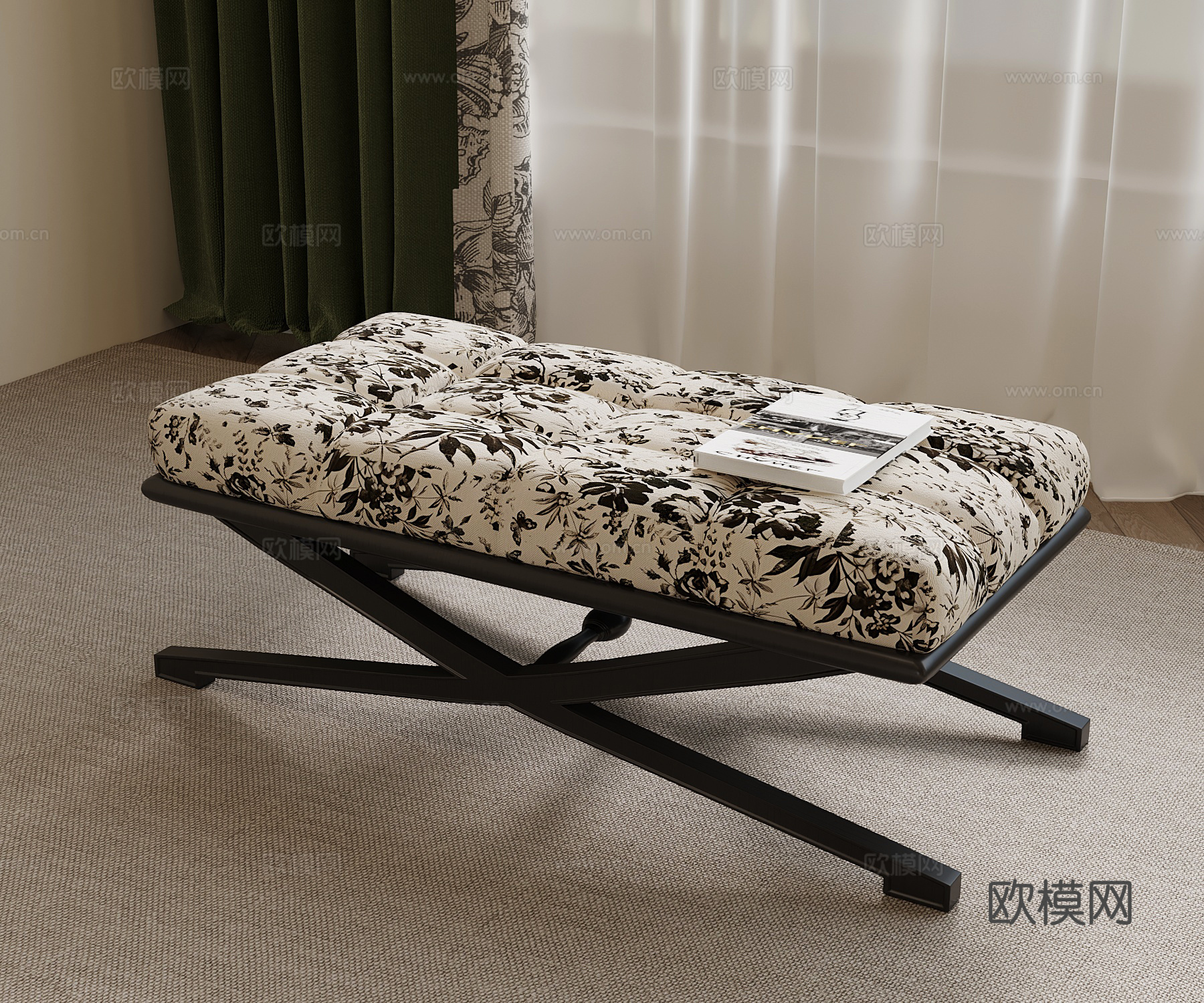 法式复古凳子 长凳 换鞋凳 沙发凳su模型