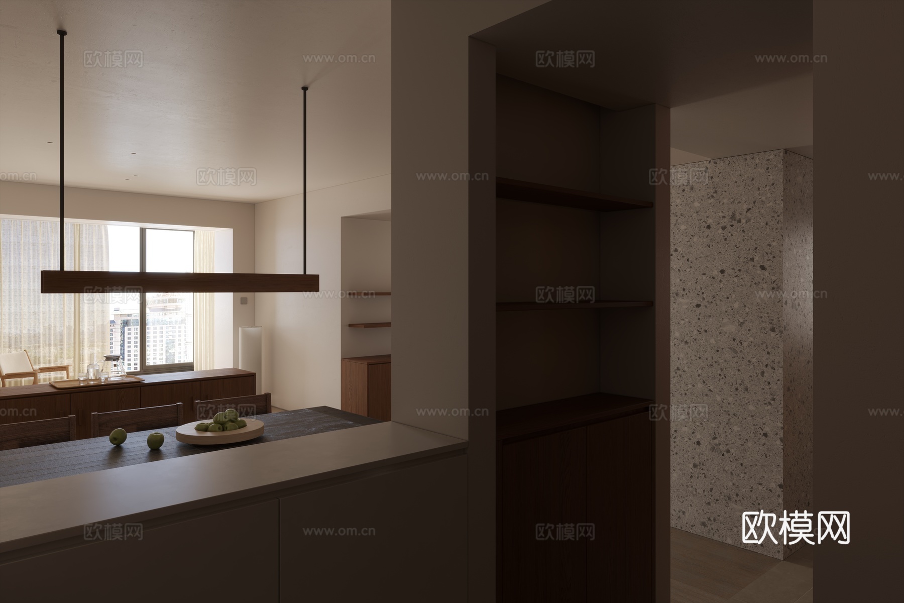 中古风客餐厅 复古客餐厅 侘寂风客餐厅 大平层客餐厅 古典客3d模型下载（渲染图3）