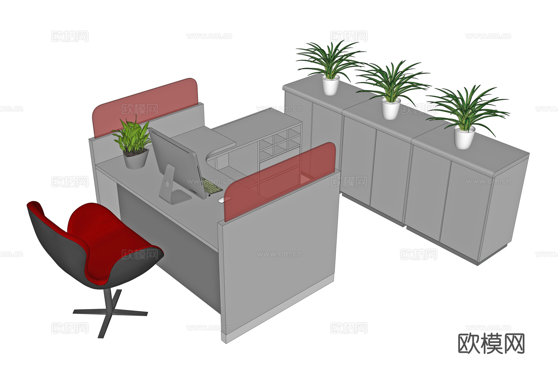 现代办公桌椅 工行办公桌 工行办公椅 工行桌 工行椅 非现金su模型下载（渲染图2）