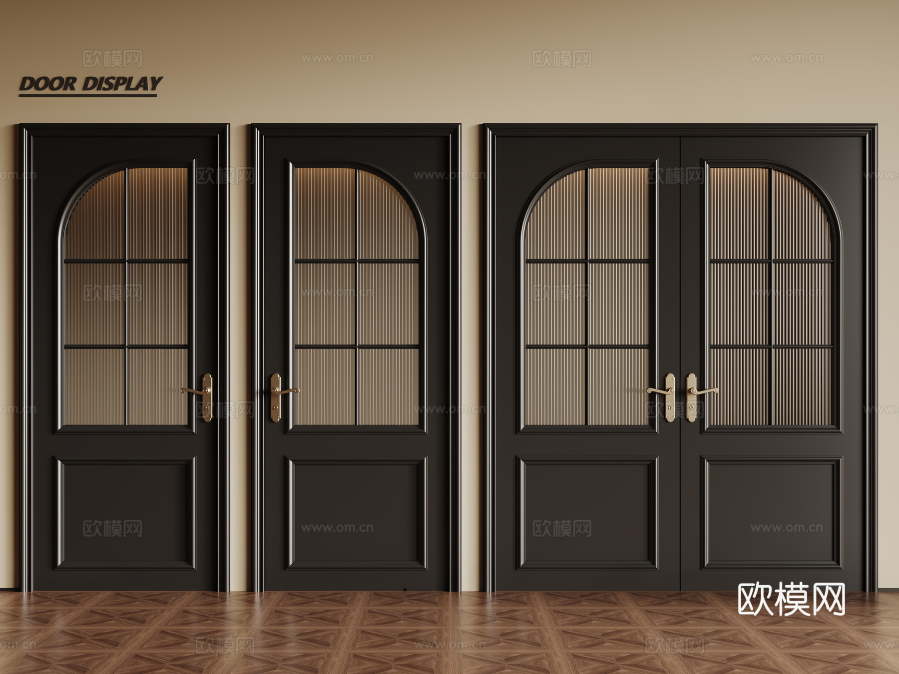 法式复古双开门 单开门 长虹玻璃门 防盗门 平开门3d模型