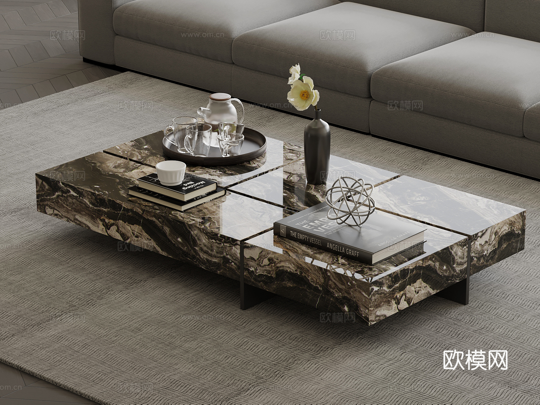 现代意式茶几 方形大理石茶几su模型