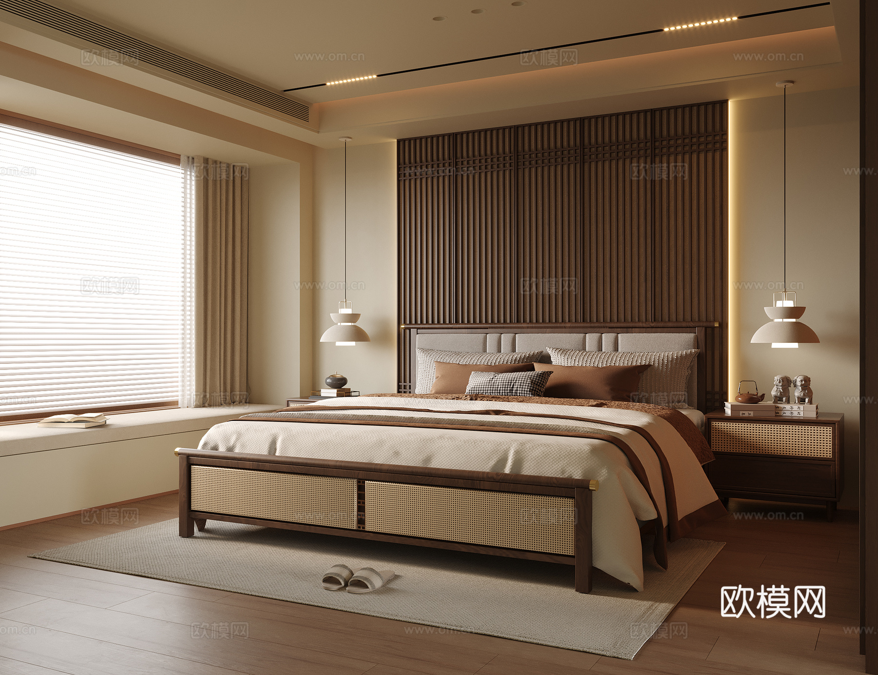 现代卧室 双人床su模型