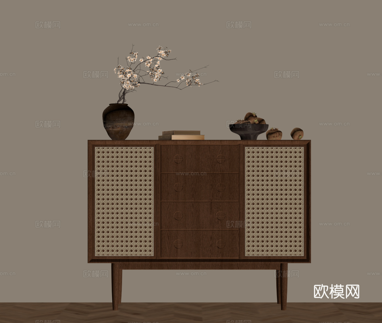 中古风玄关柜 端景柜 边柜su模型