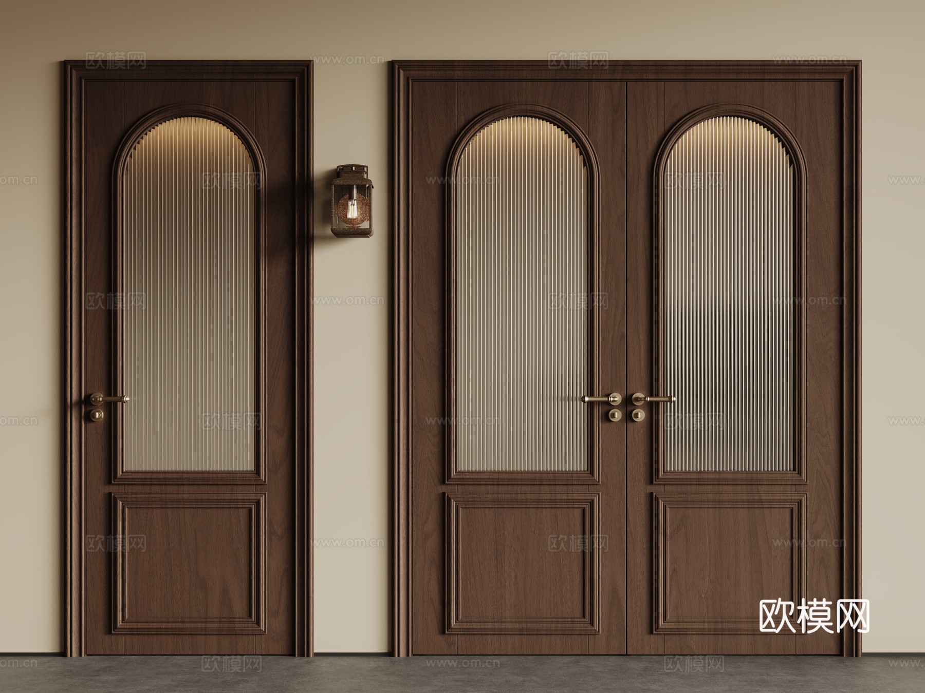 法式中古双开门 单开门 长虹玻璃门 防盗门 平开门su模型