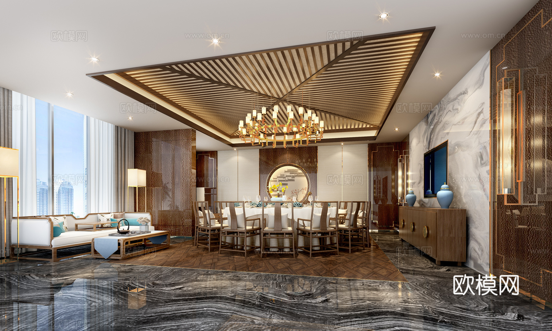 新中式餐厅包房3d模型