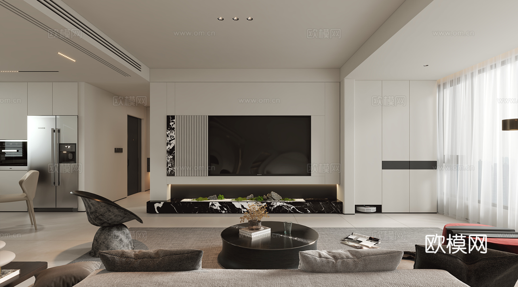 现代客餐厅3d模型下载（渲染图3）