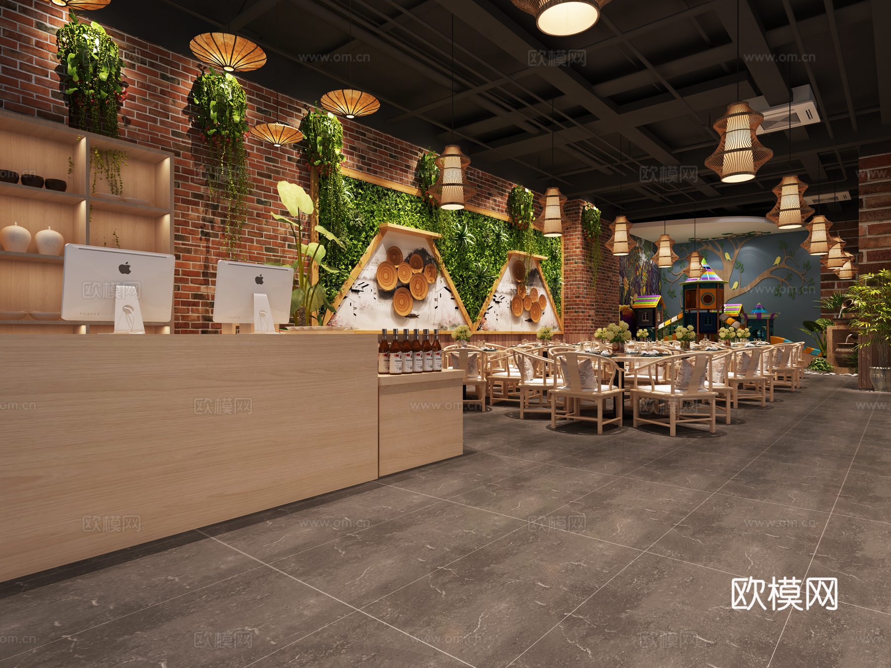 工业风中餐厅3d模型下载