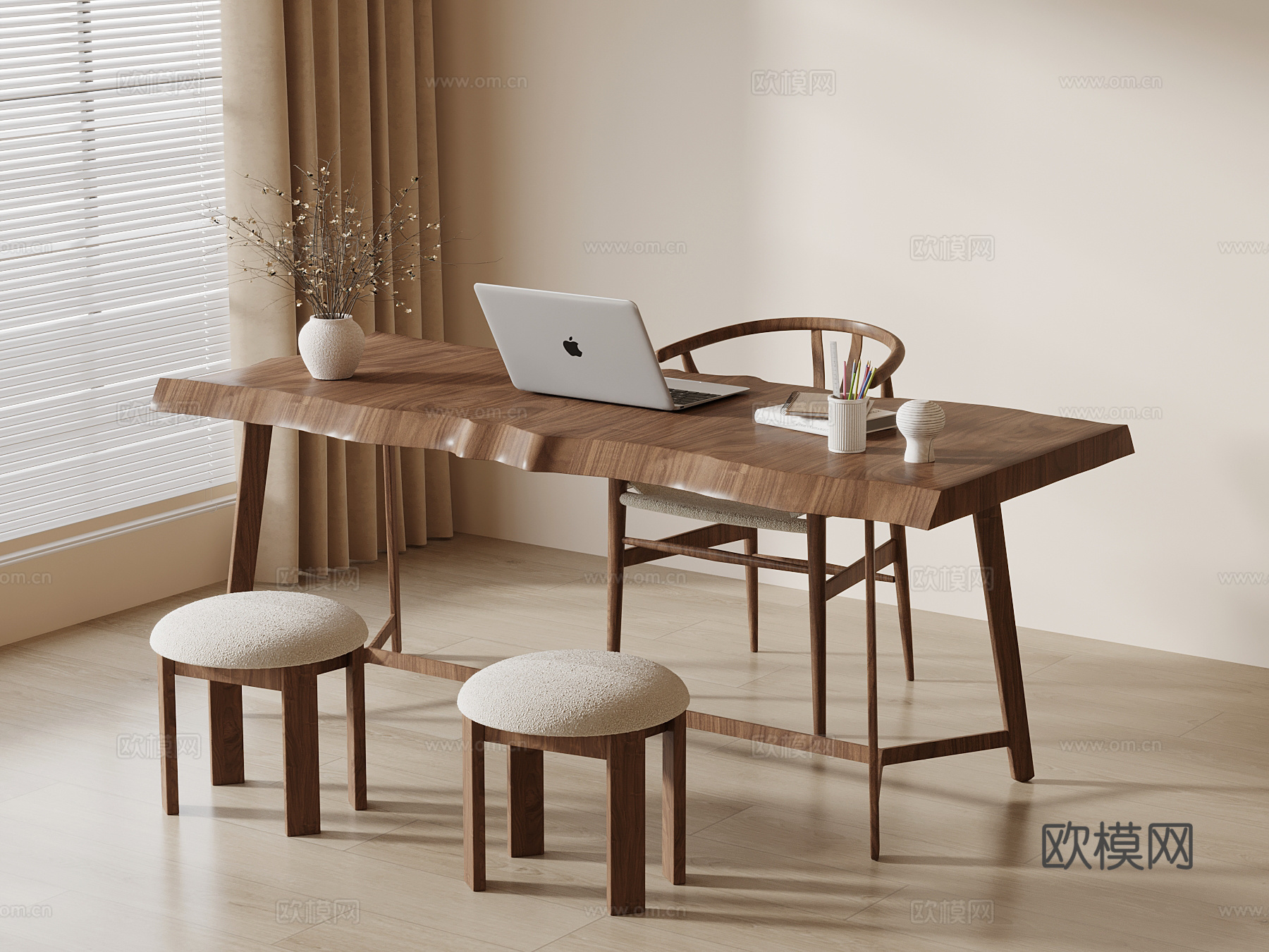 中古风书桌椅su模型