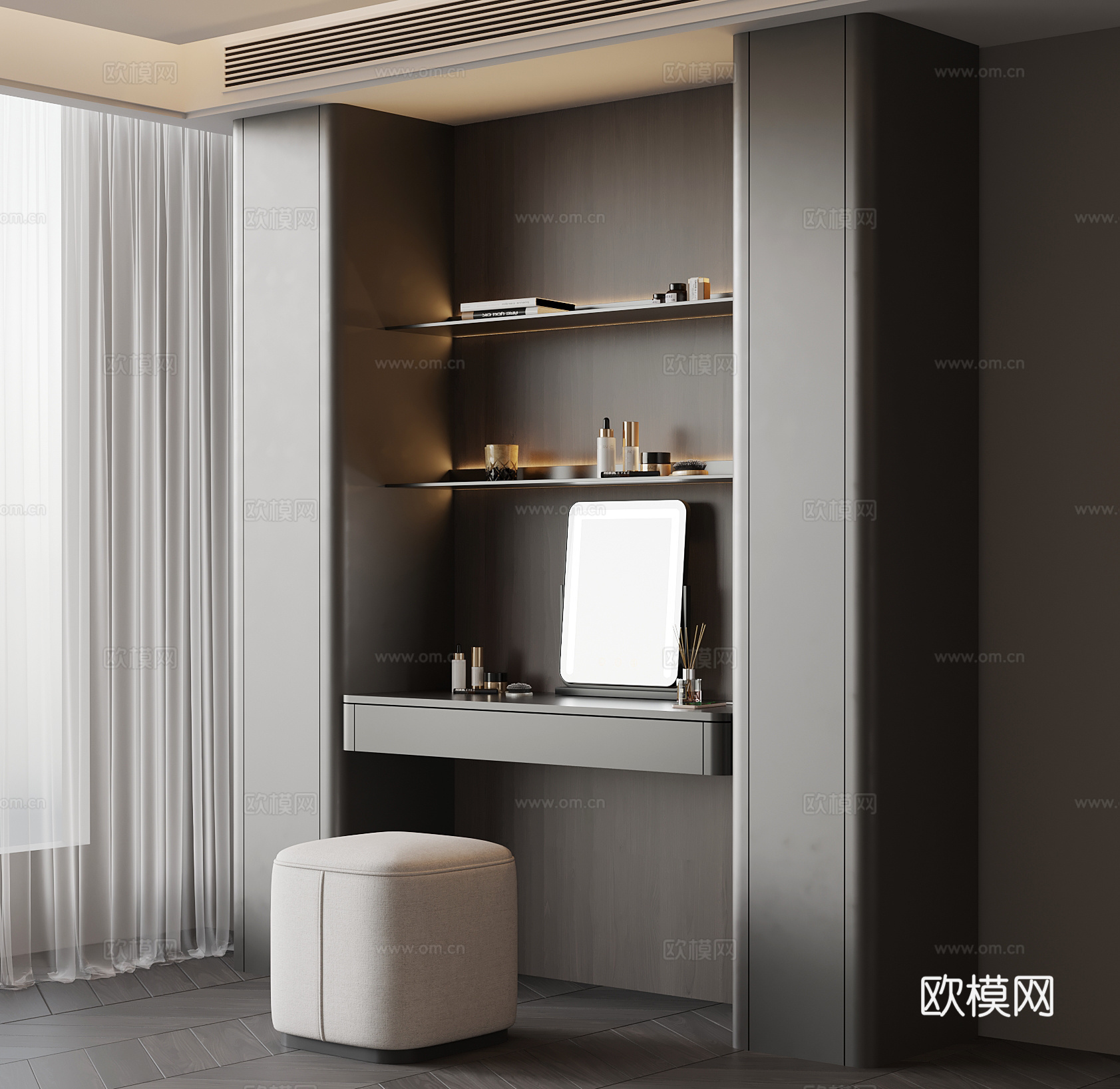 现代意式梳妆台 化妆品su模型