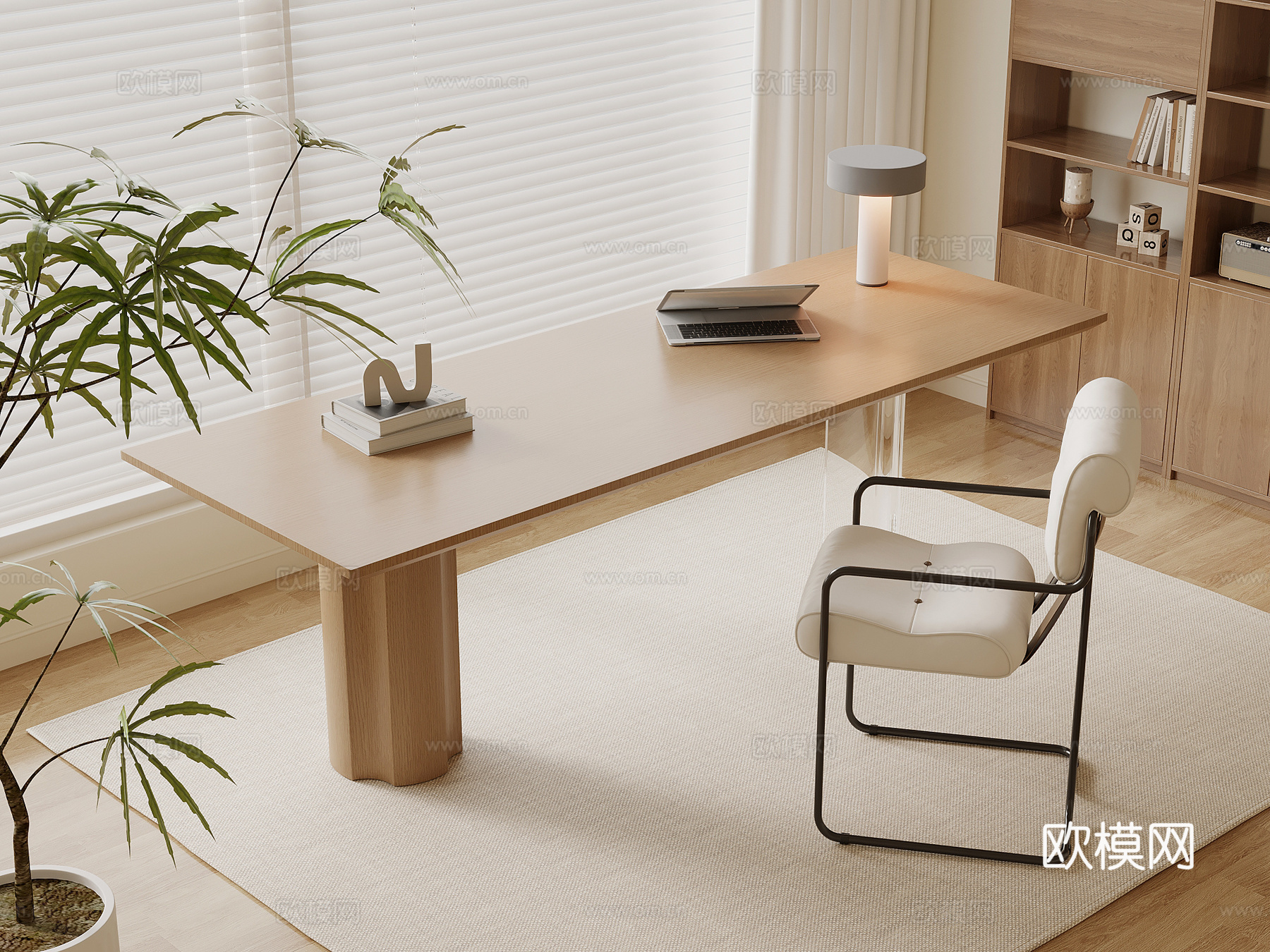 现代奶油风书桌椅 办公桌椅su模型