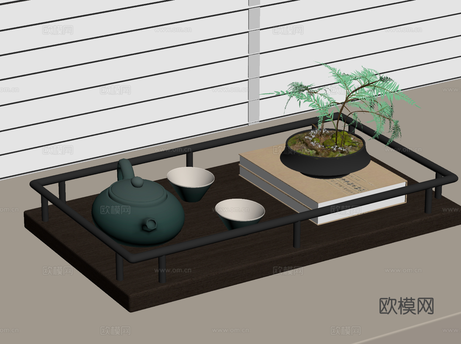 新中式茶具su模型