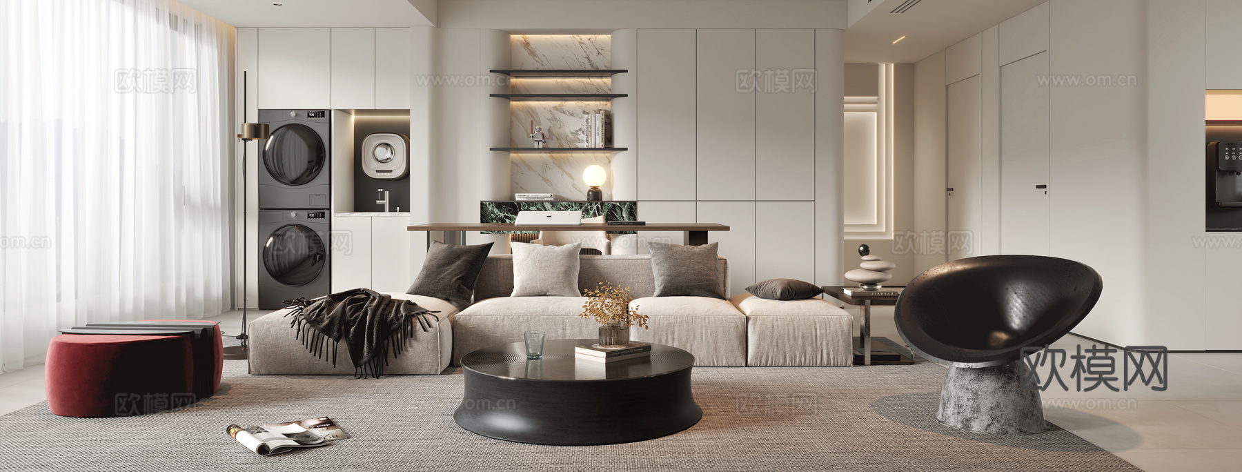 现代客餐厅3d模型下载（渲染图2）