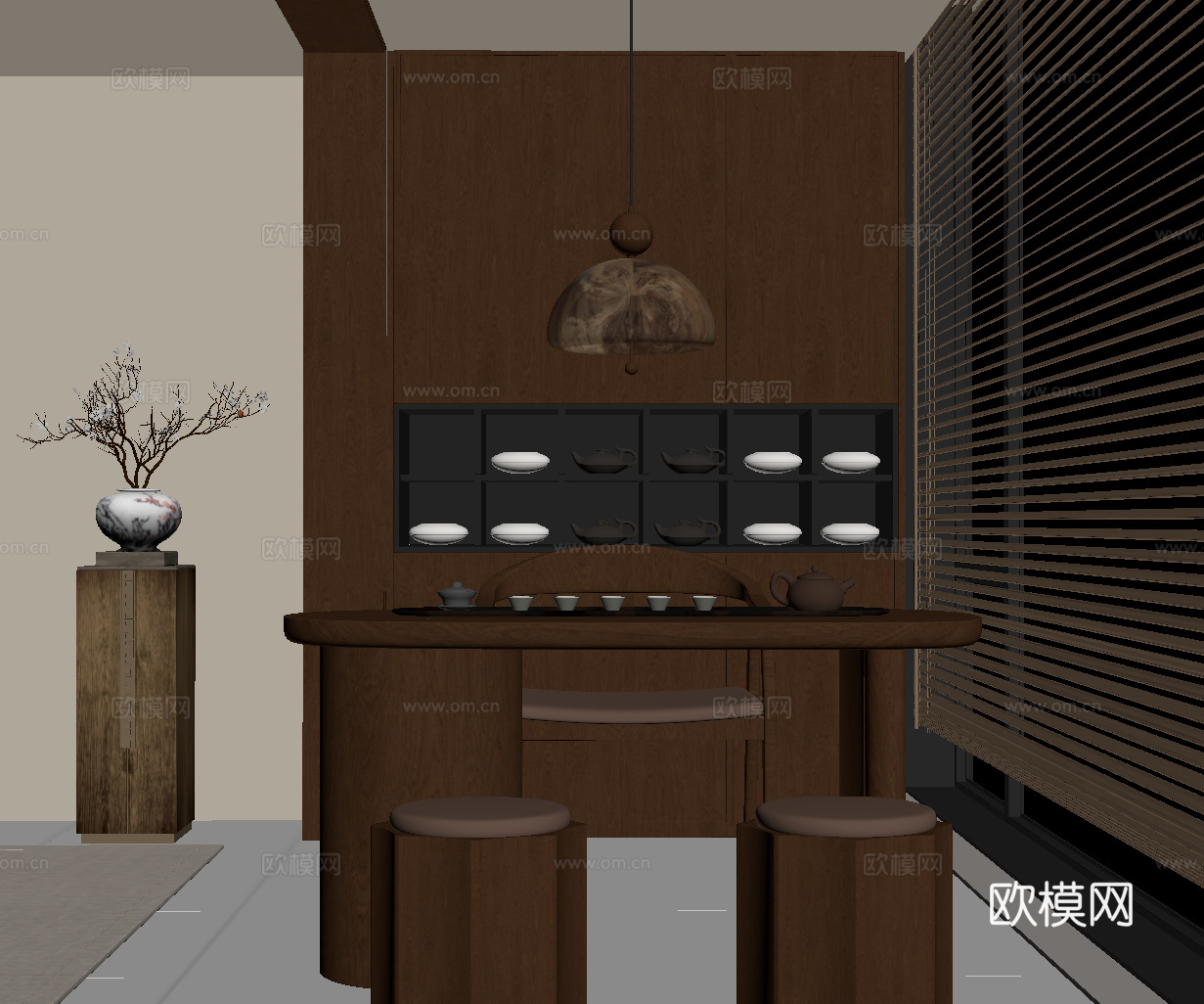 现代中古风茶桌椅 阳台小茶台su模型