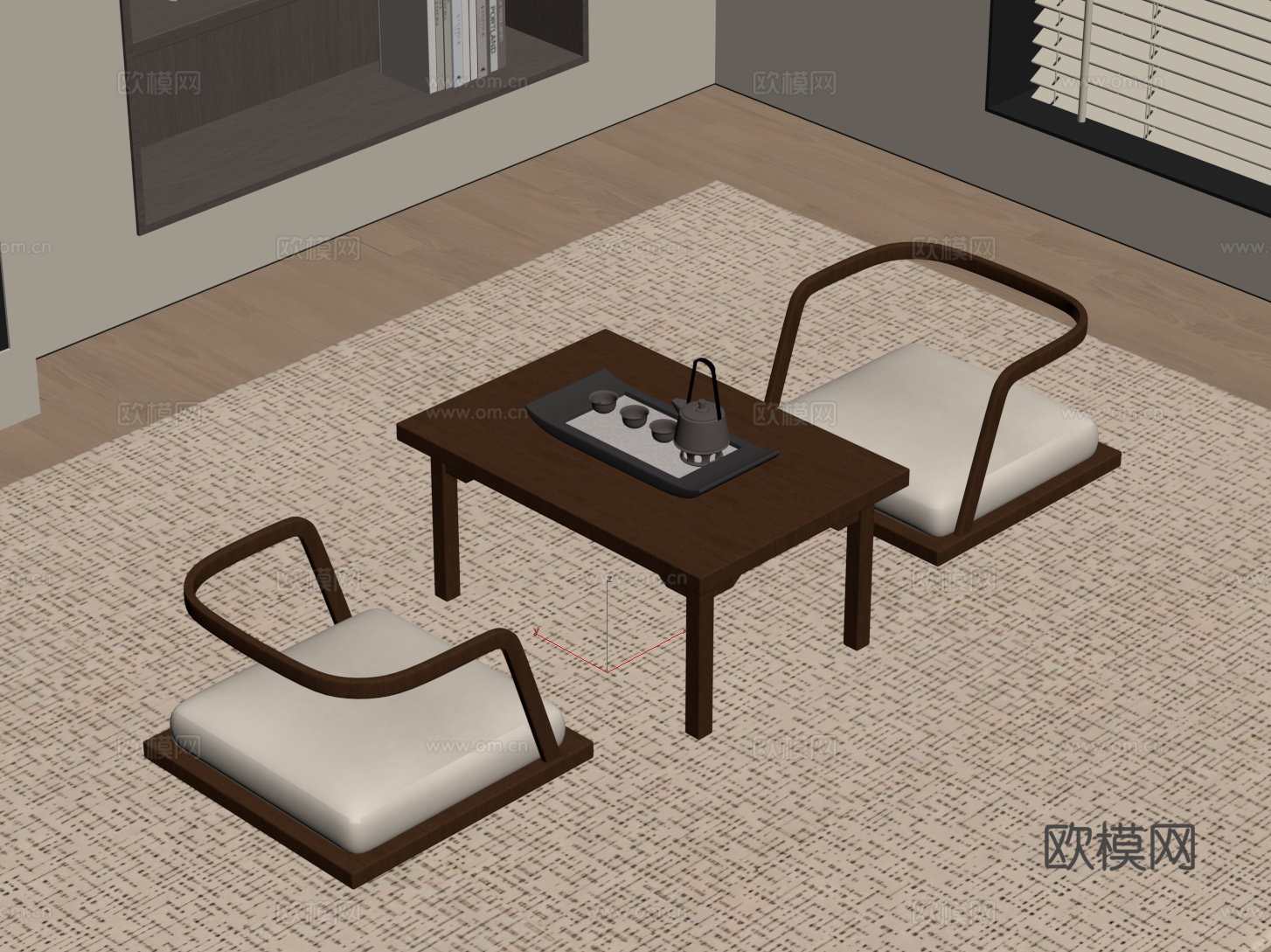 中古风餐桌椅 榻榻米茶桌椅su模型