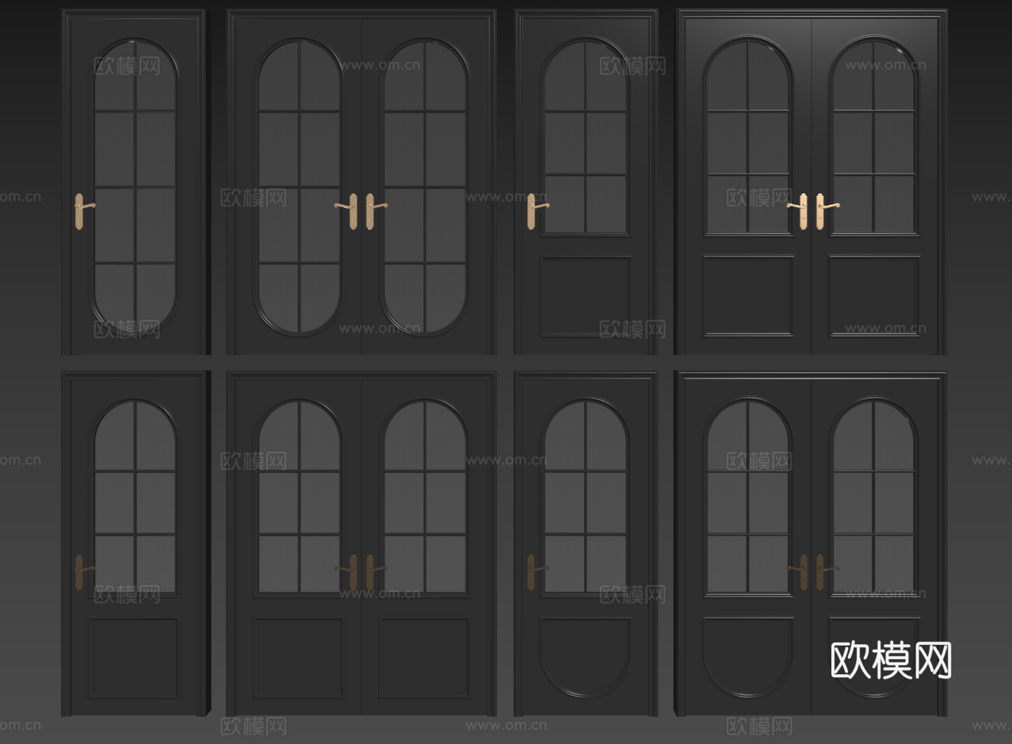 法式复古双开门 单开门 长虹玻璃门 防盗门 平开门su模型