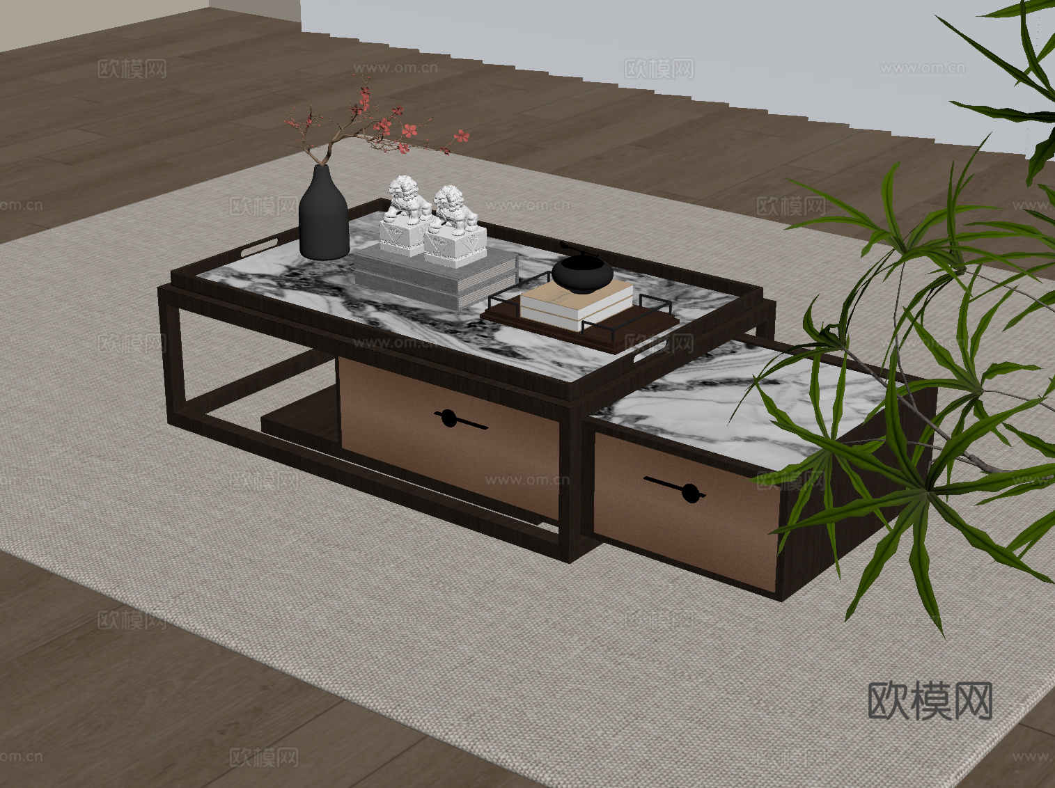 新中式茶几su模型
