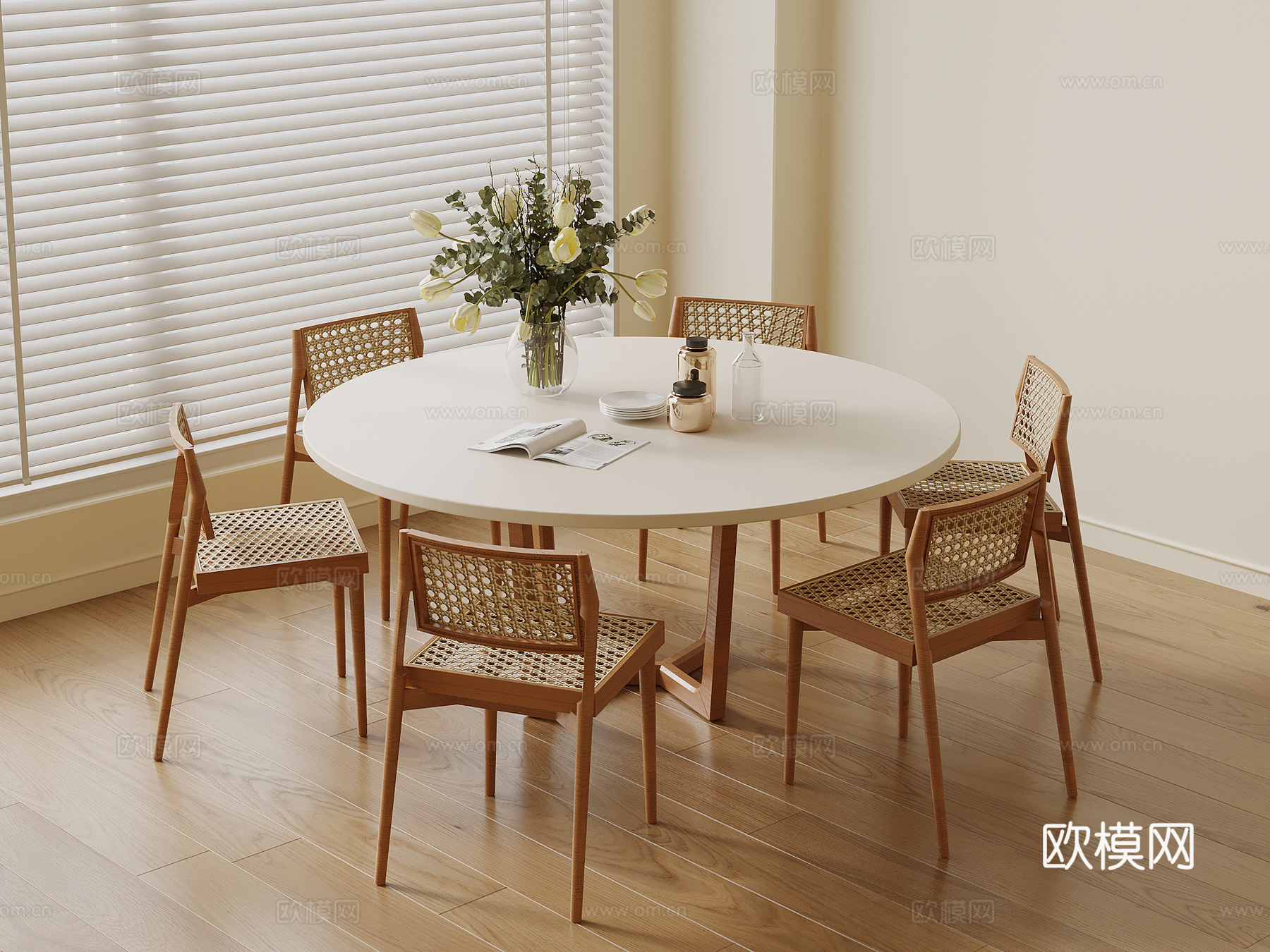 侘寂中古餐桌椅 圆形餐桌椅su模型