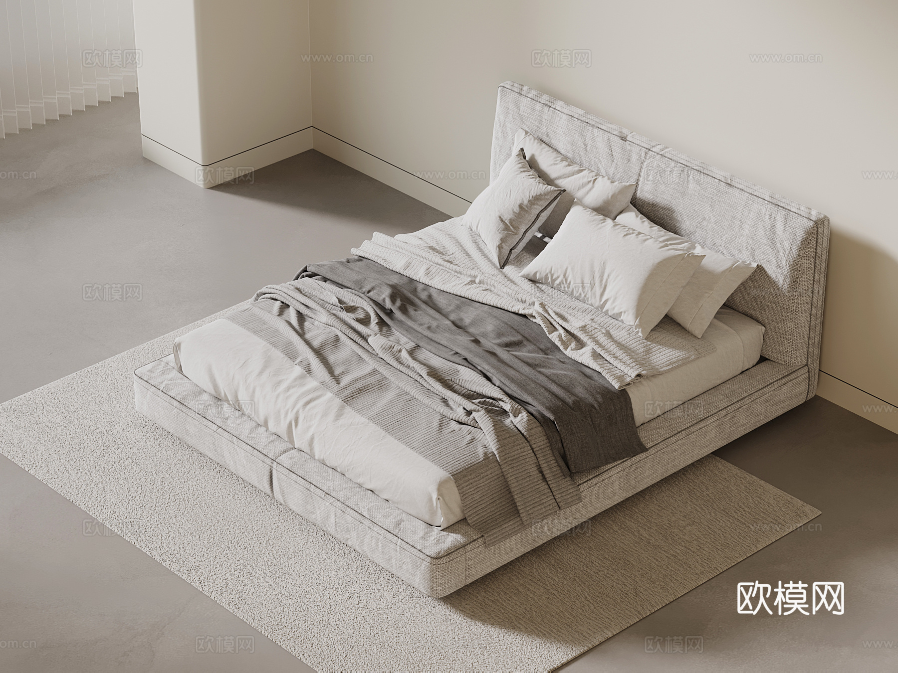 现代双人床su模型