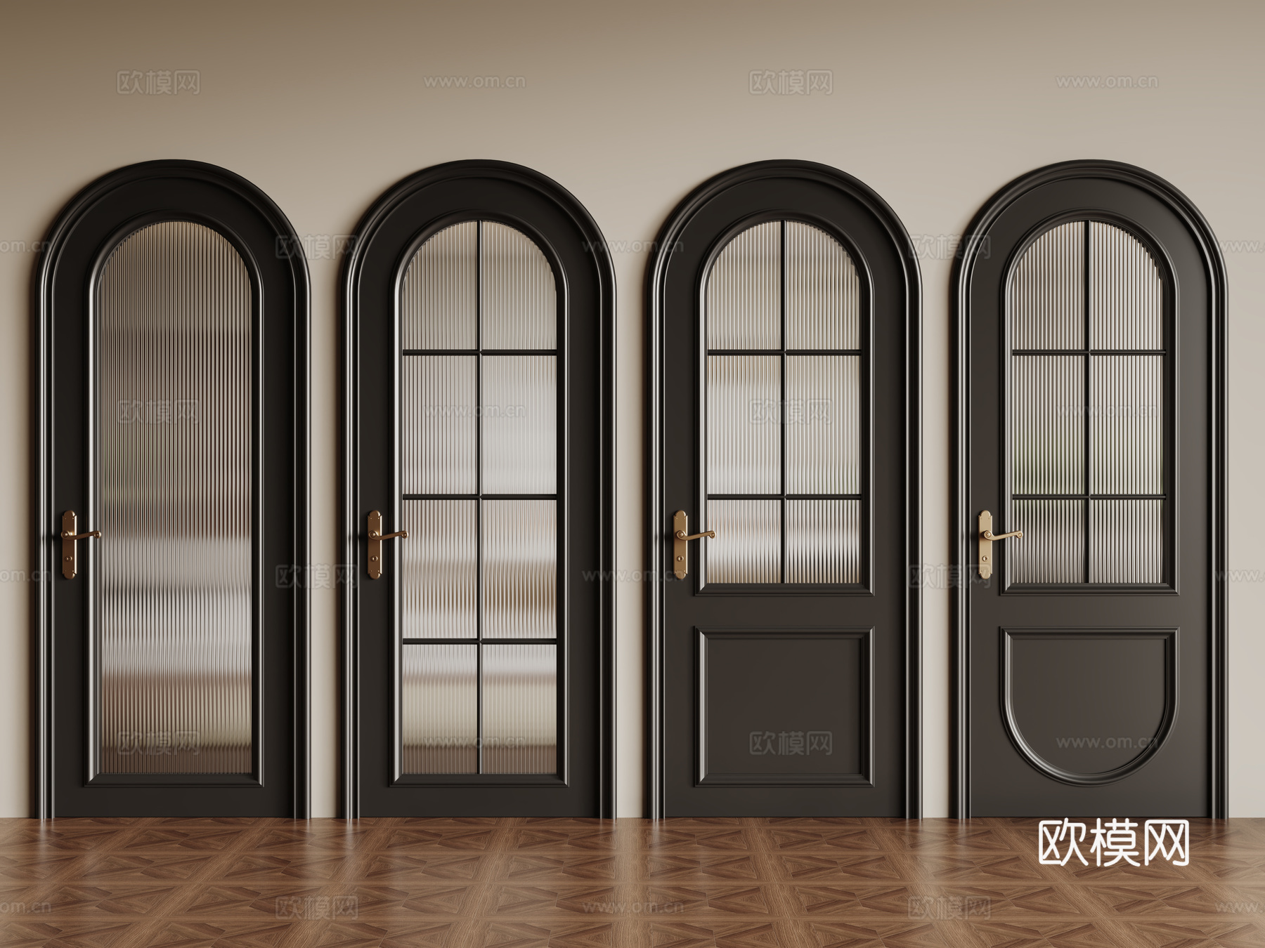 法式复古单开门 长虹玻璃门 防盗门 平开门 拱形门su模型