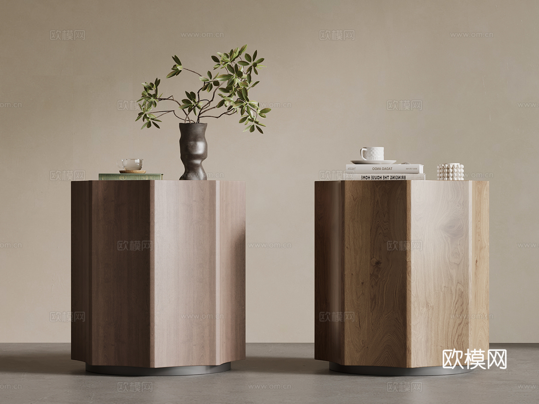 现代中古风床头柜 实木床头柜3d模型下载