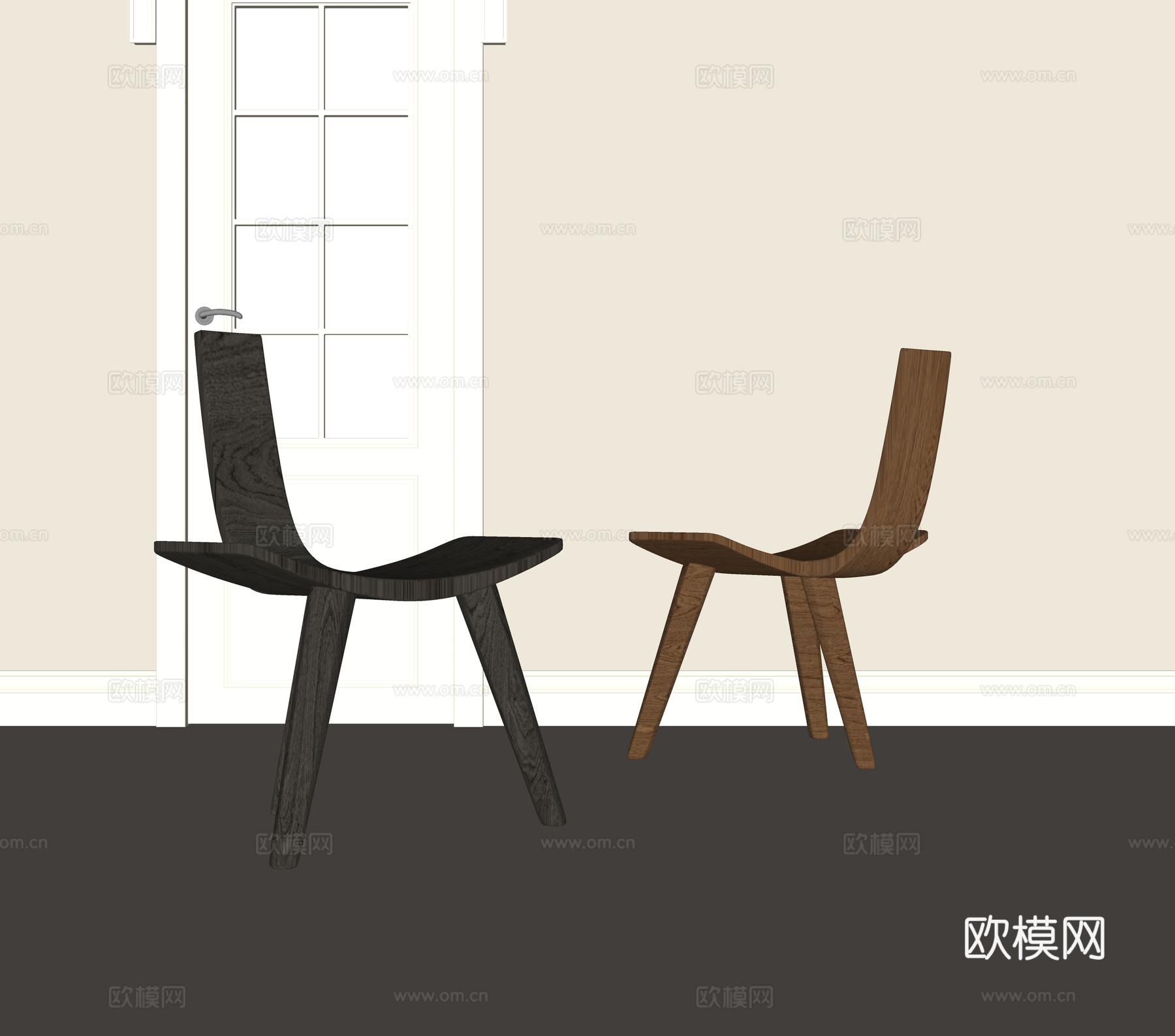 侘寂实木餐椅su模型