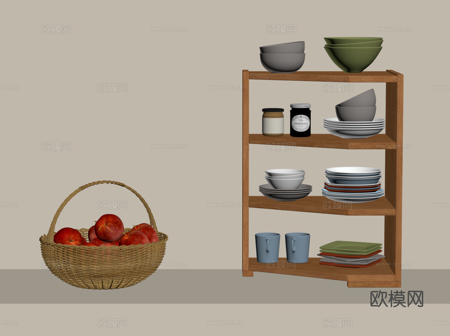 现代厨房器具 置物架 碗盘架su模型