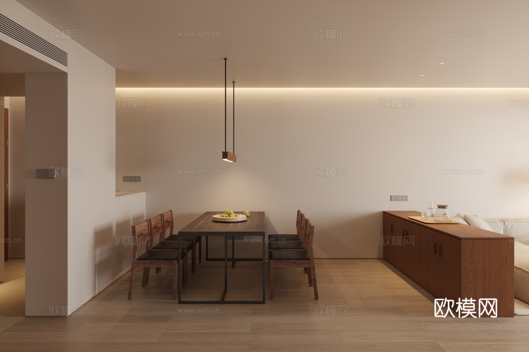 中古风客餐厅 复古客餐厅 侘寂风客餐厅 大平层客餐厅 古典客3d模型下载（渲染图6）