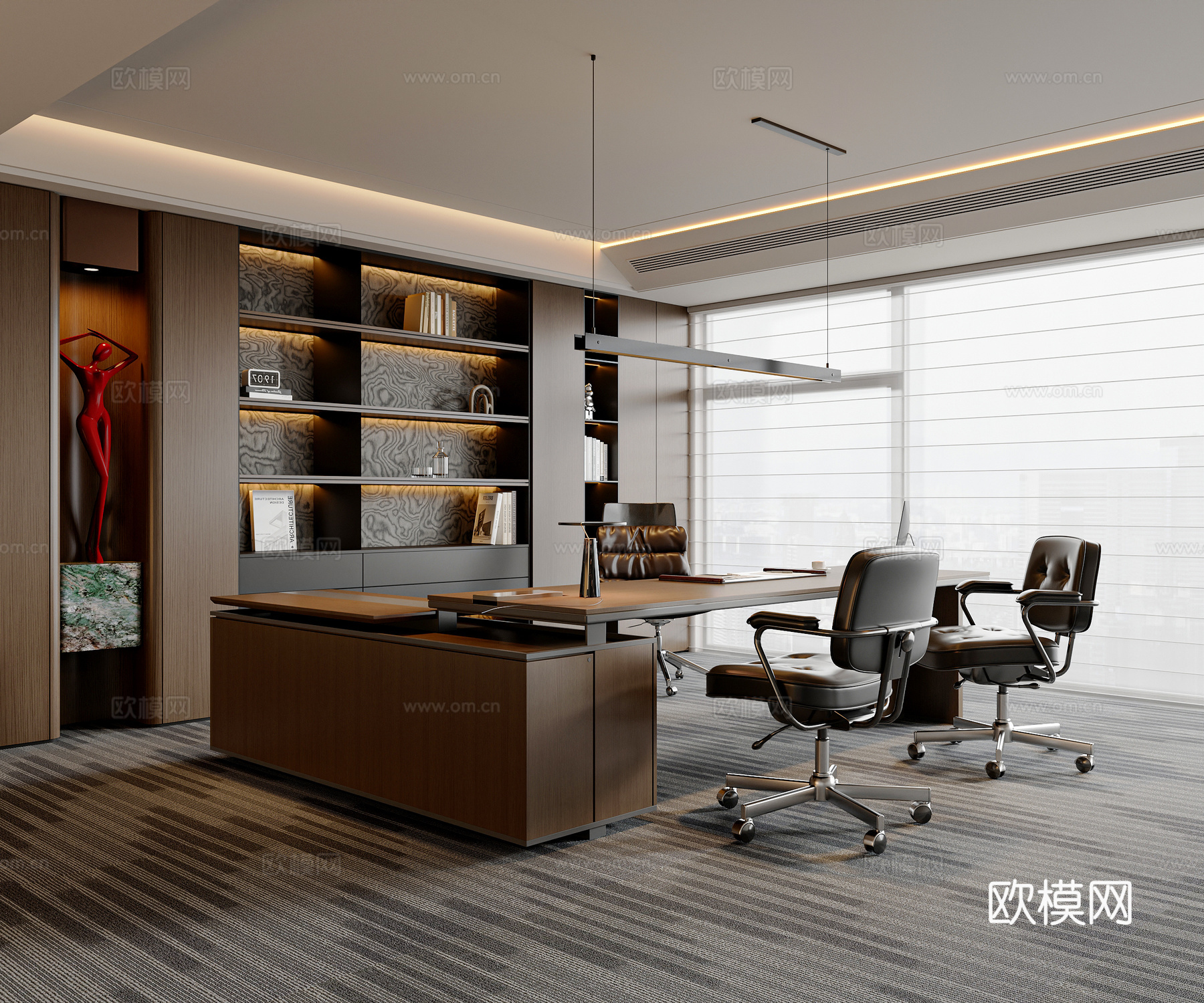 现代意式办公室 办公室柜 老板椅 办公桌 办公摆件 办公用品3d模型下载