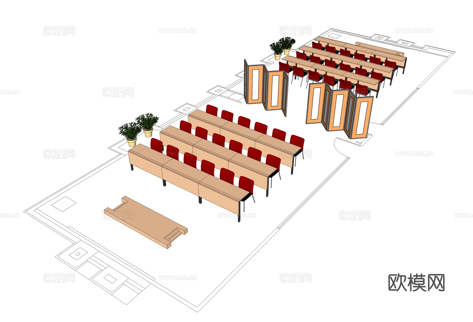 会议桌 培训桌 会议室 会议椅 屏风隔断su模型