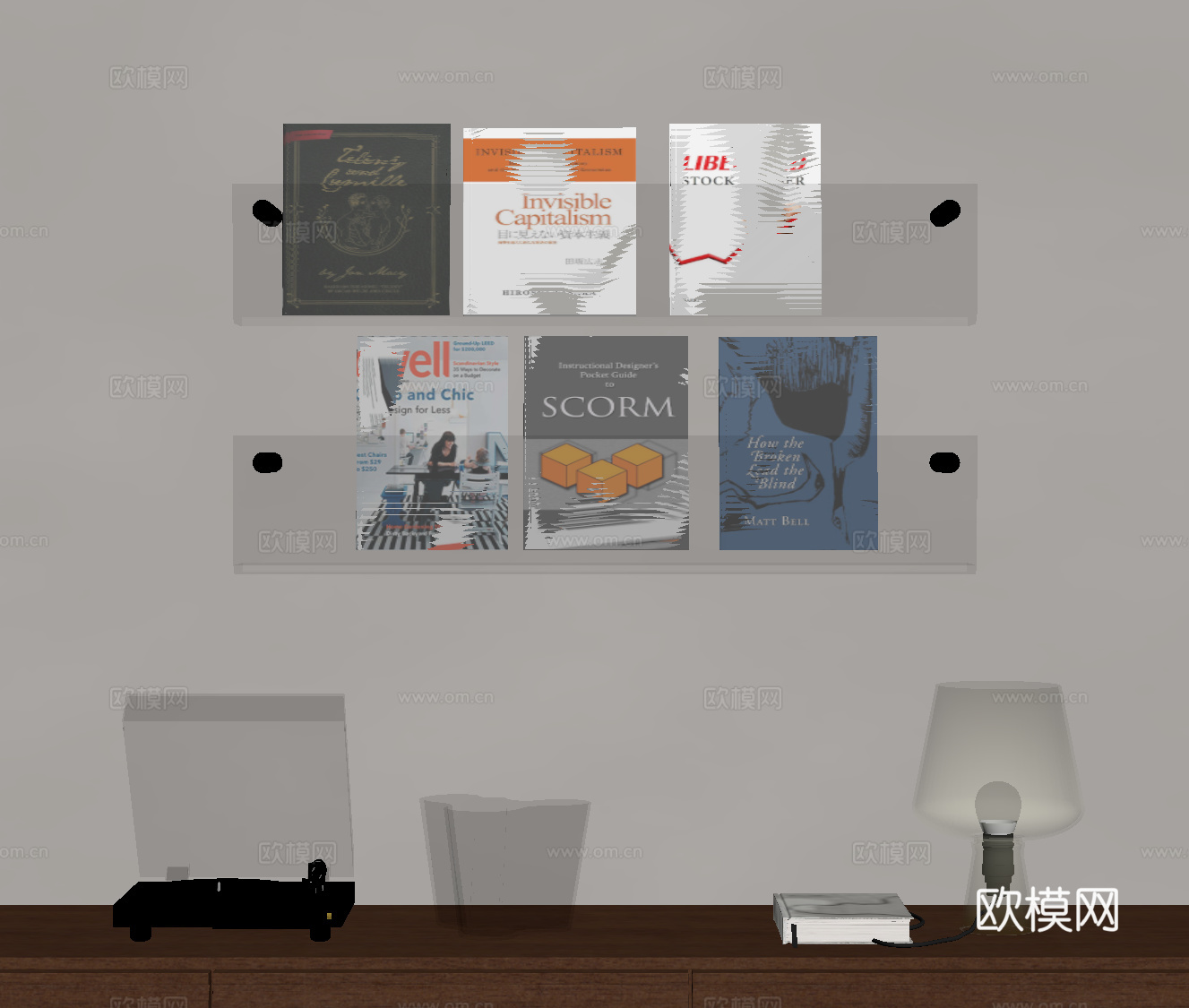 现代书架 壁挂书架  摆件su模型